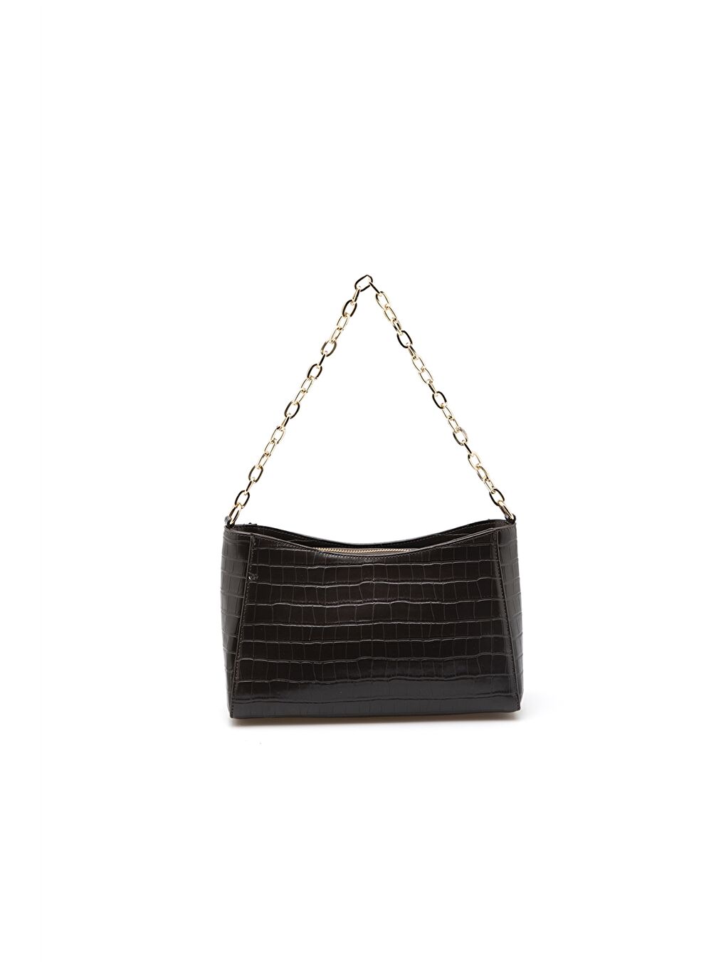 Kahverengi Deri Görünümlü Zincir Detaylı Kadın Omuz Çantası-4