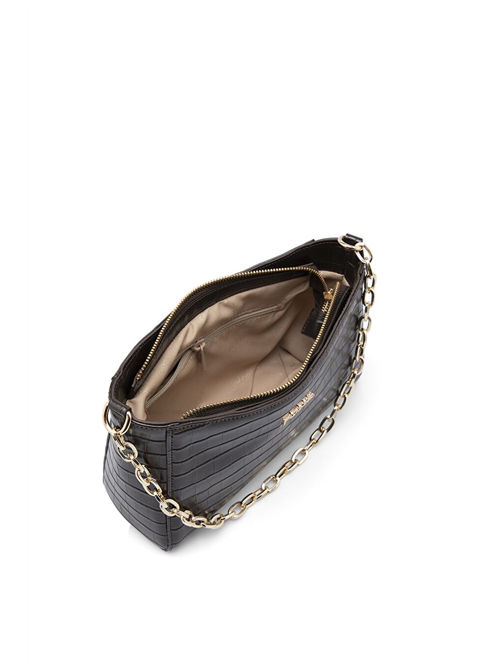 Kahverengi Deri Görünümlü Zincir Detaylı Kadın Omuz Çantası-5