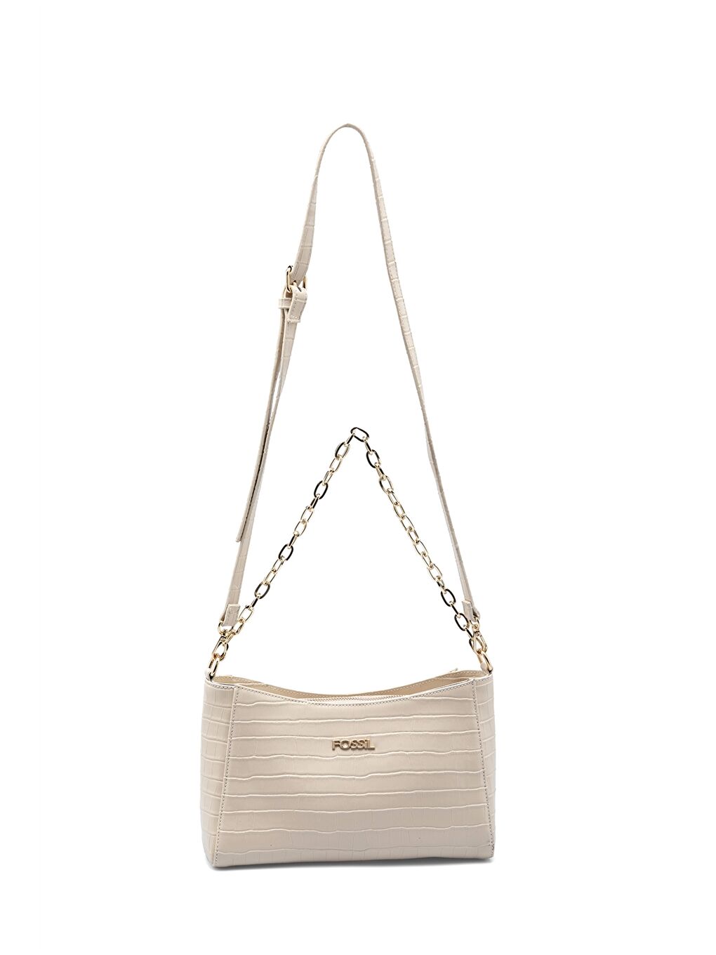 Bej Deri Görünümlü Zincir Detaylı Kadın Omuz Çantası-1