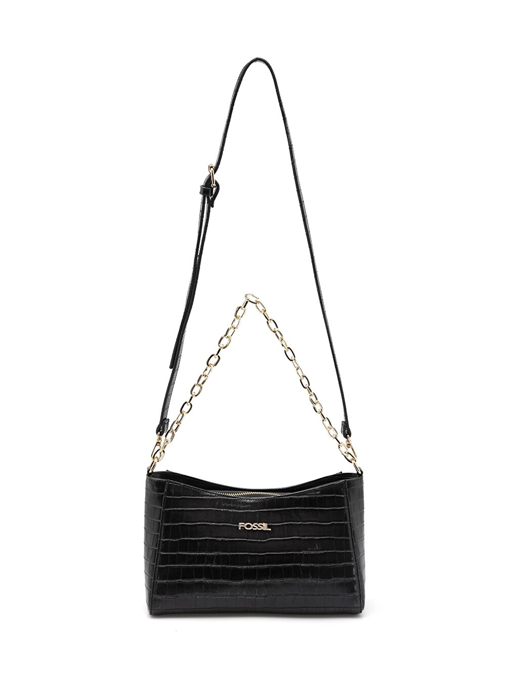 Siyah Deri Görünümlü Zincir Detaylı Kadın Omuz Çantası-1