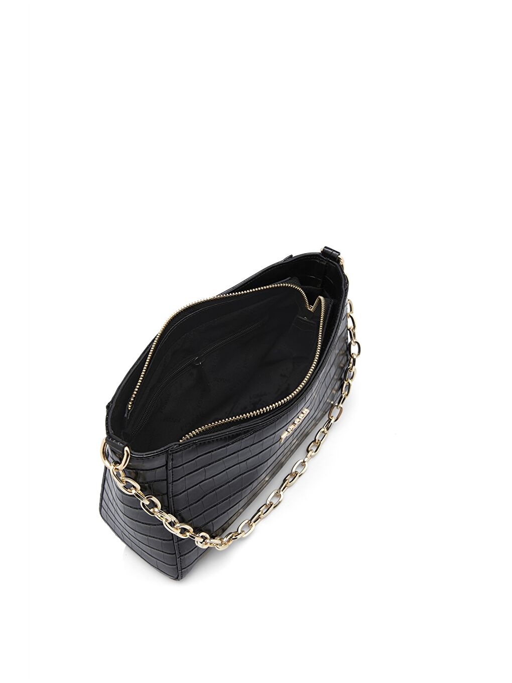 Siyah Deri Görünümlü Zincir Detaylı Kadın Omuz Çantası-5