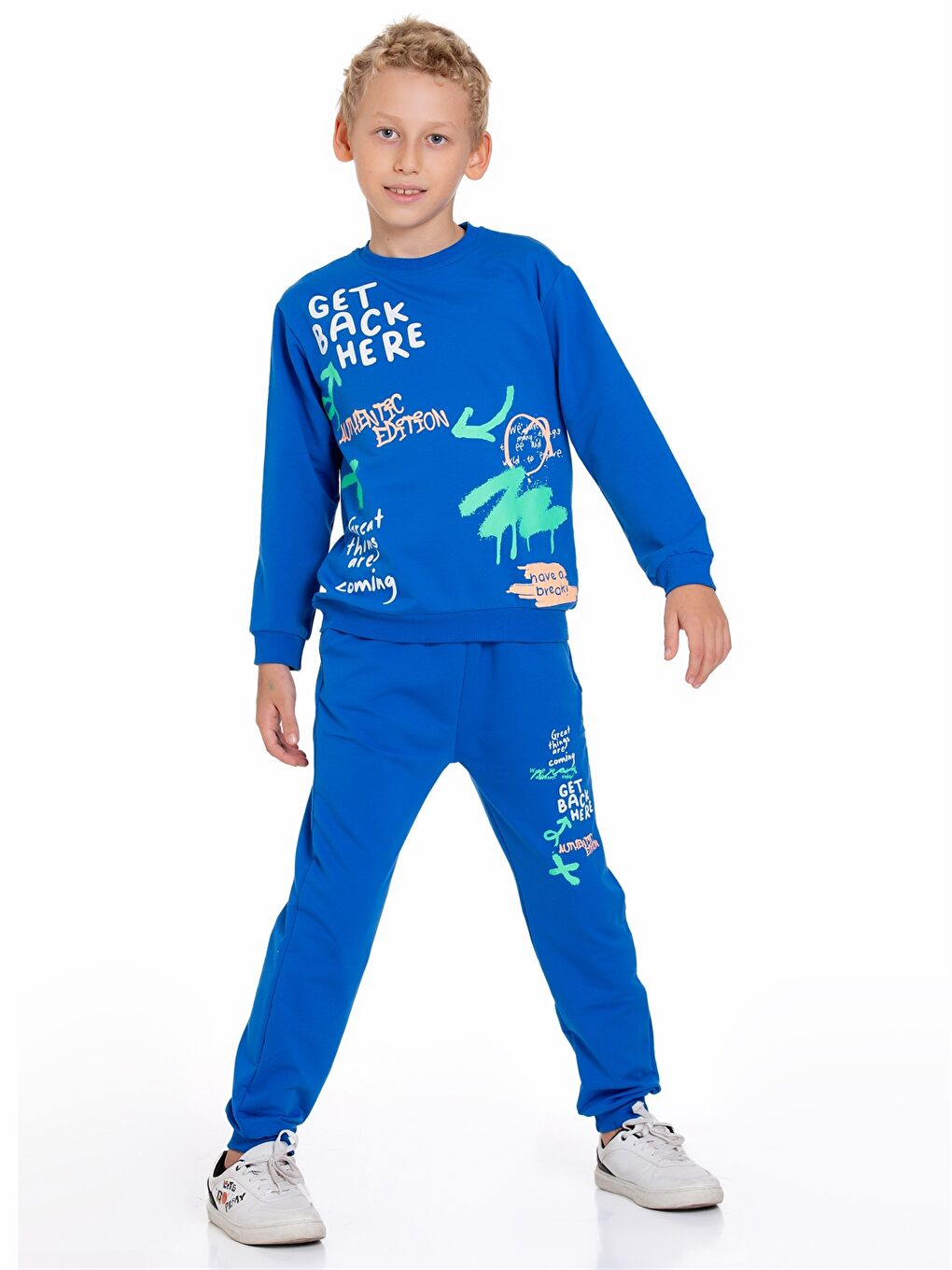 Mavi Bisiklet Yaka Baskılı Uzun Kollu Erkek Çocuk 2'li Takım-2