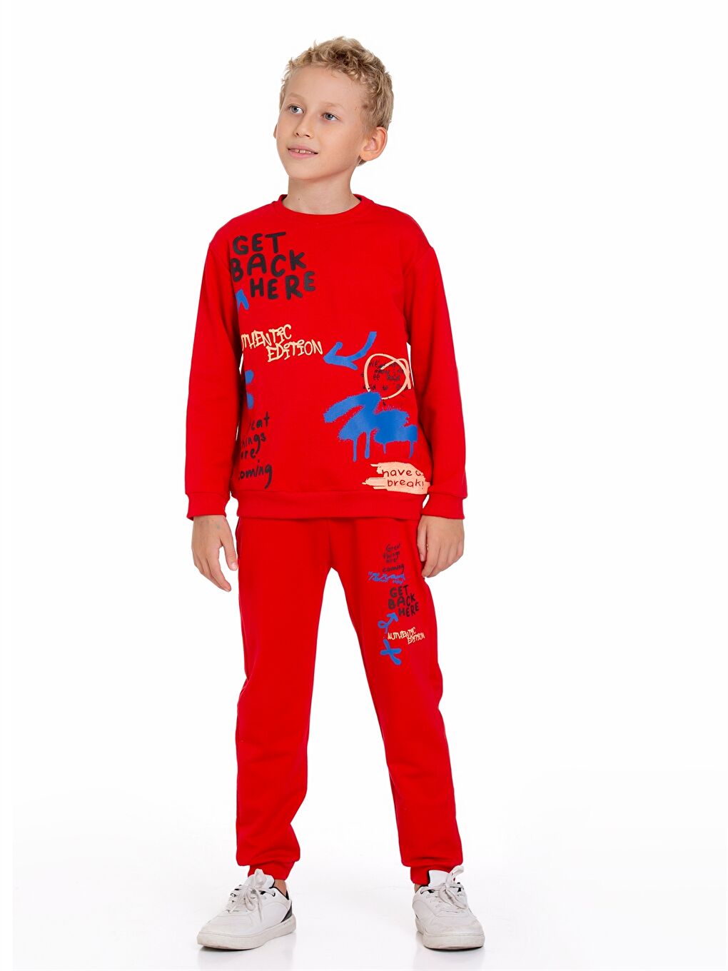 Kırmızı Bisiklet Yaka Baskılı Uzun Kollu Erkek Çocuk 2'li Takım-2
