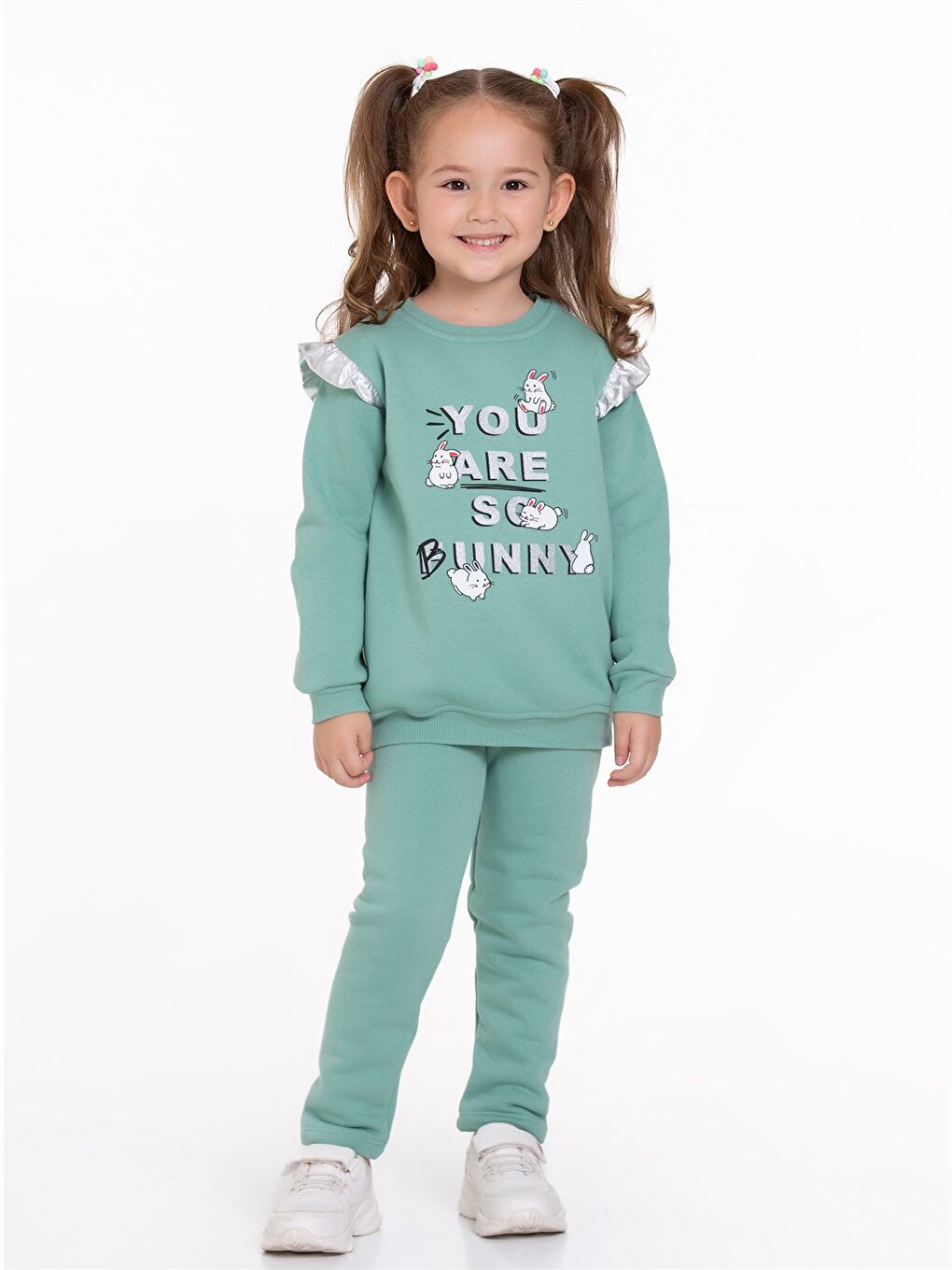 Yeşil Bisiklet Yaka Baskılı Uzun Kollu Kız Bebek 2'li Takım