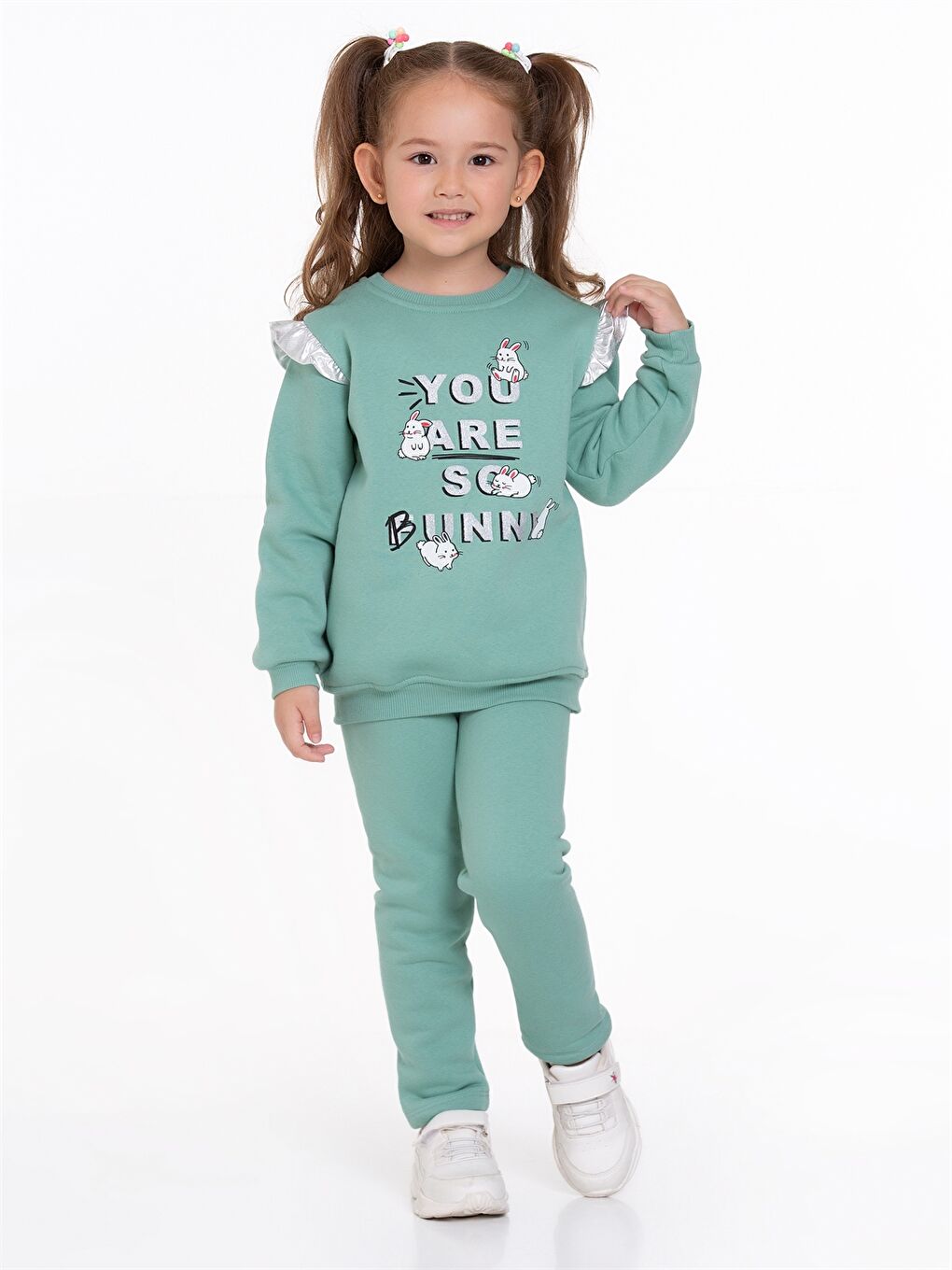 Yeşil Bisiklet Yaka Baskılı Uzun Kollu Kız Bebek 2'li Takım-2