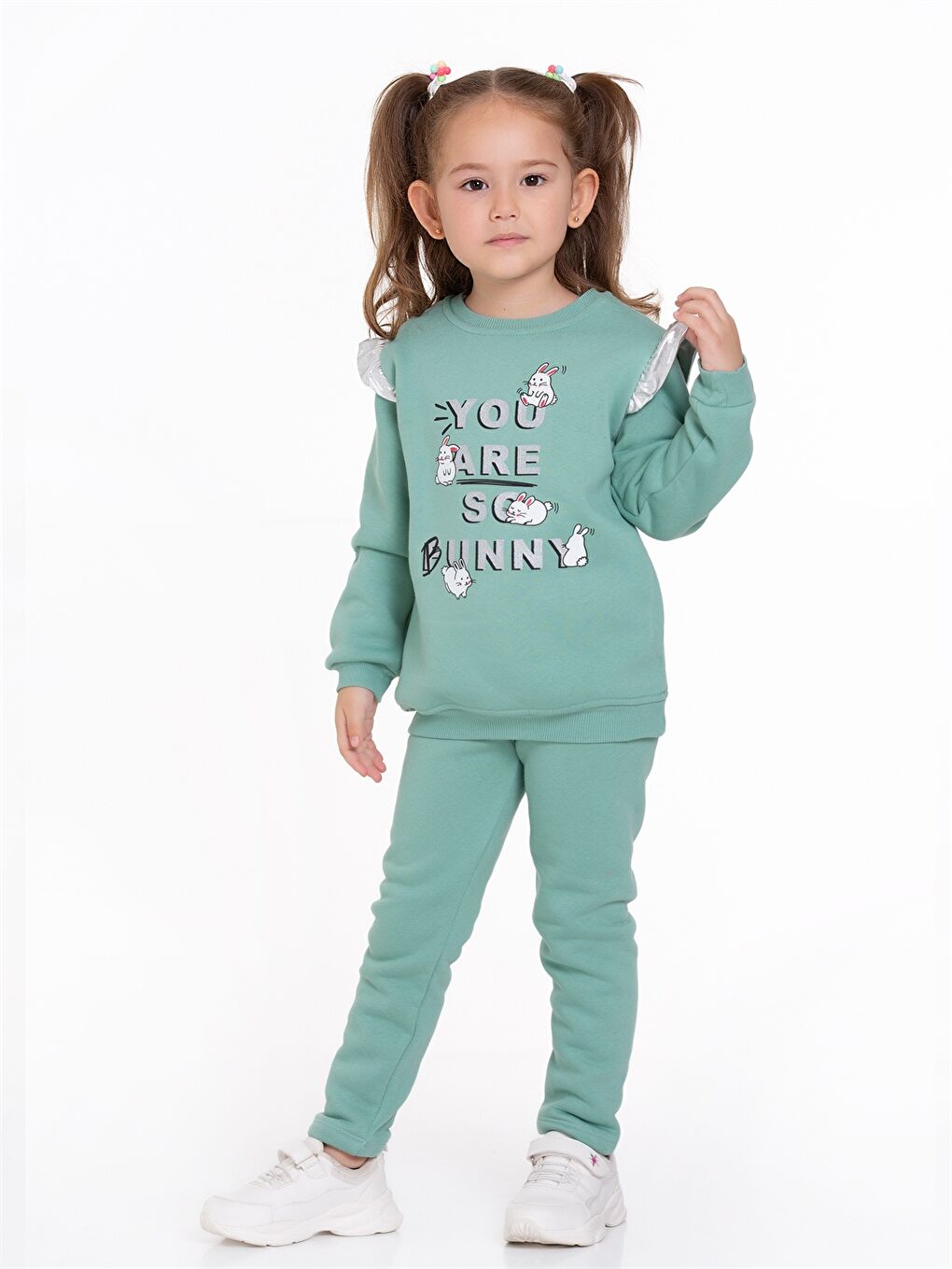 Yeşil Bisiklet Yaka Baskılı Uzun Kollu Kız Bebek 2'li Takım-3