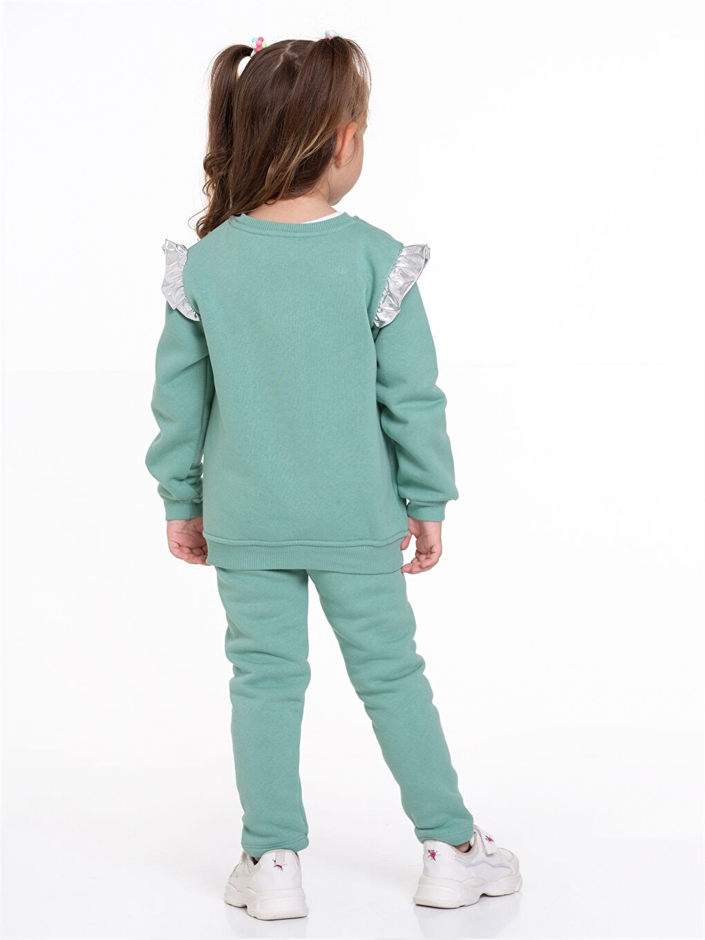 Yeşil Bisiklet Yaka Baskılı Uzun Kollu Kız Bebek 2'li Takım-4