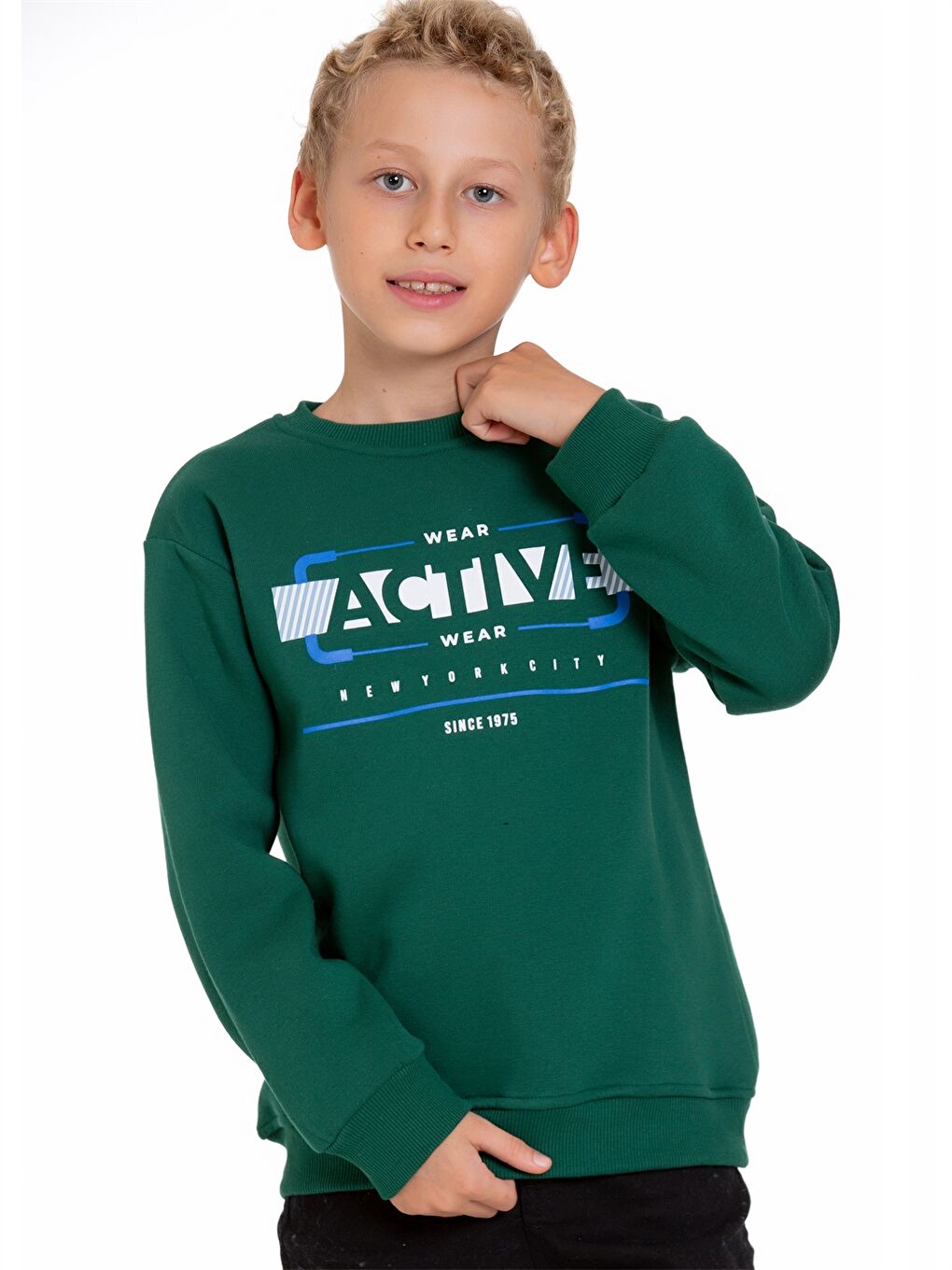 Myhanne Yeşil Bisiklet Yaka Uzun Kollu Erkek Çocuk Sweatshirt - 1