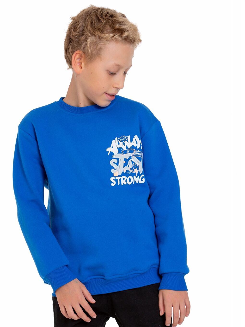 Mavi Bisiklet Yaka Uzun Kollu Erkek Çocuk Sweatshirt