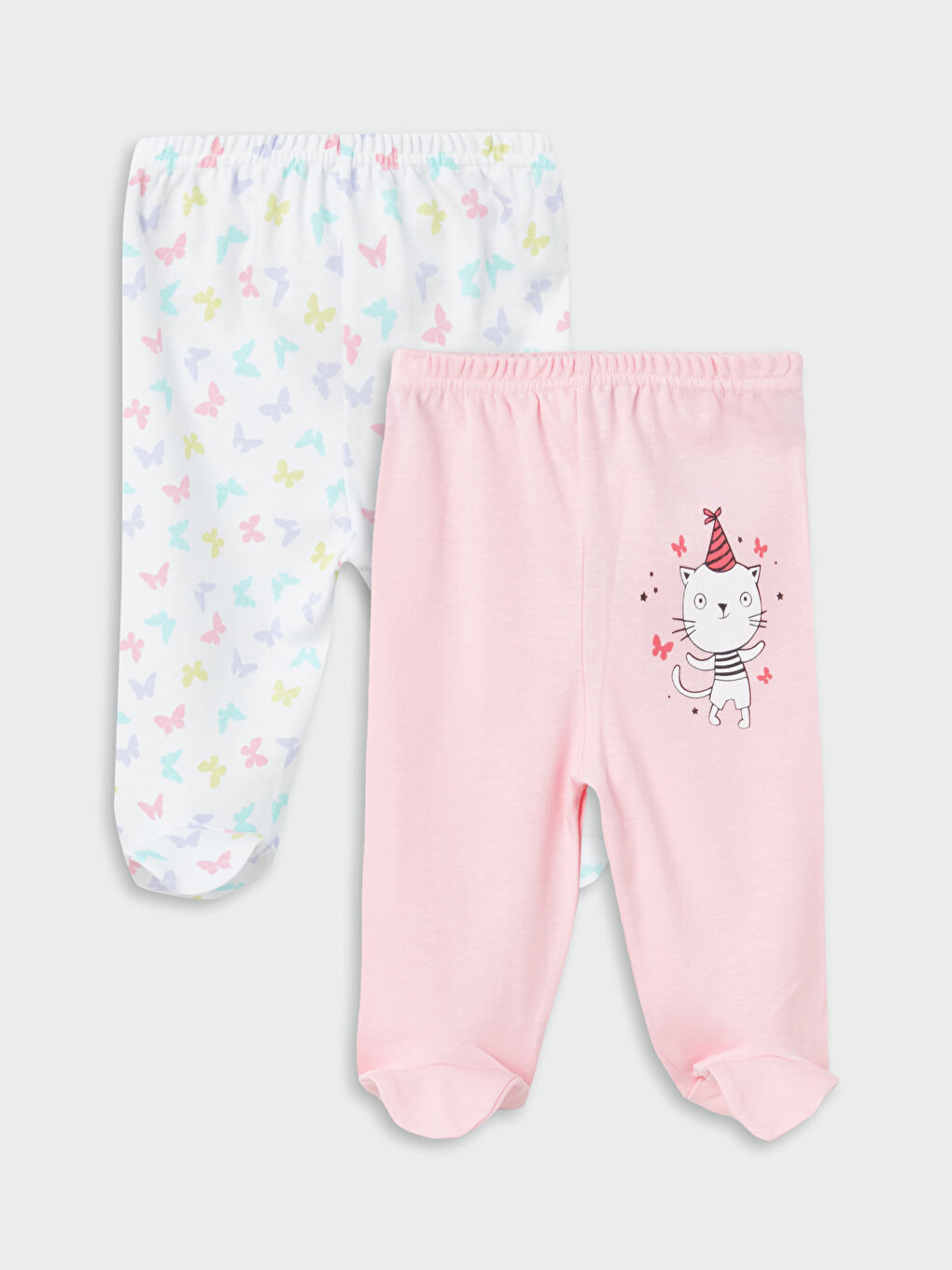 LUGGİ BABY Pembe Beli Lastikli Baskılı Kız Bebek Pijama Alt 2'li