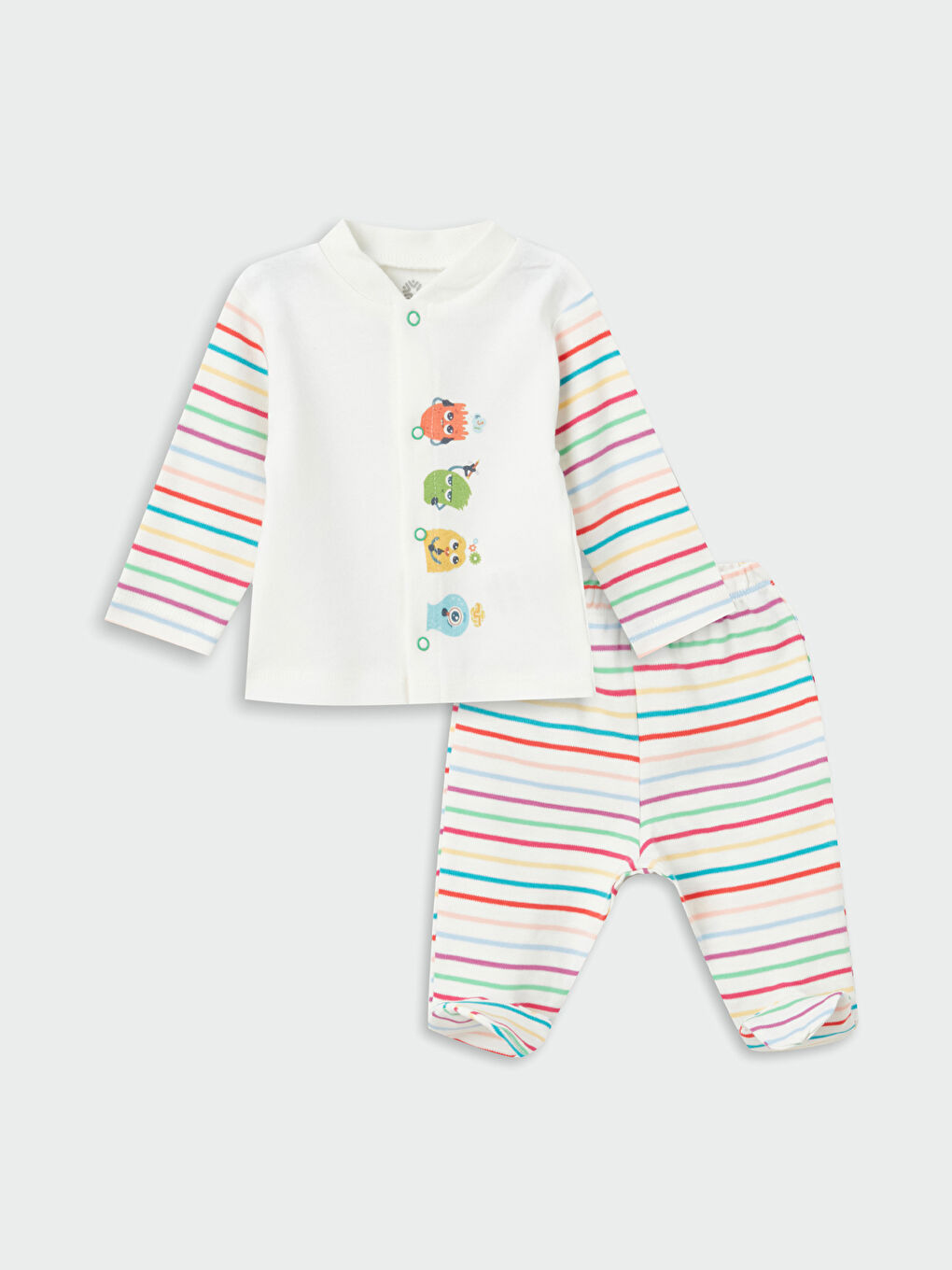 Ekru Bisiklet Yaka Uzun Kollu Erkek Bebek Pijama Takımı