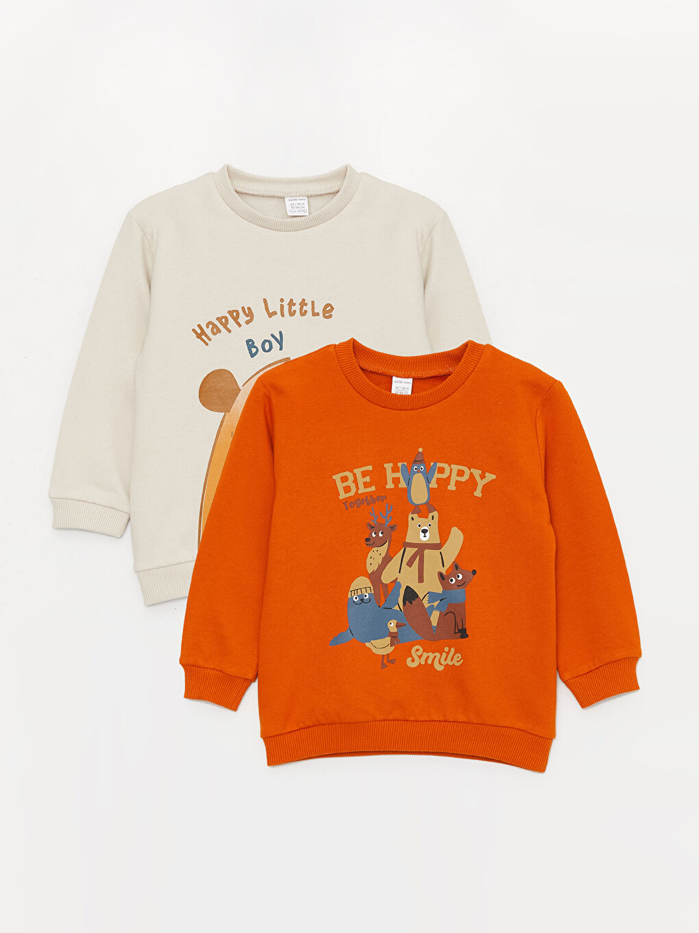 LCW baby Açık Gri Bisiklet Yaka Uzun Kollu Baskılı Erkek Bebek Sweatshirt 2'li