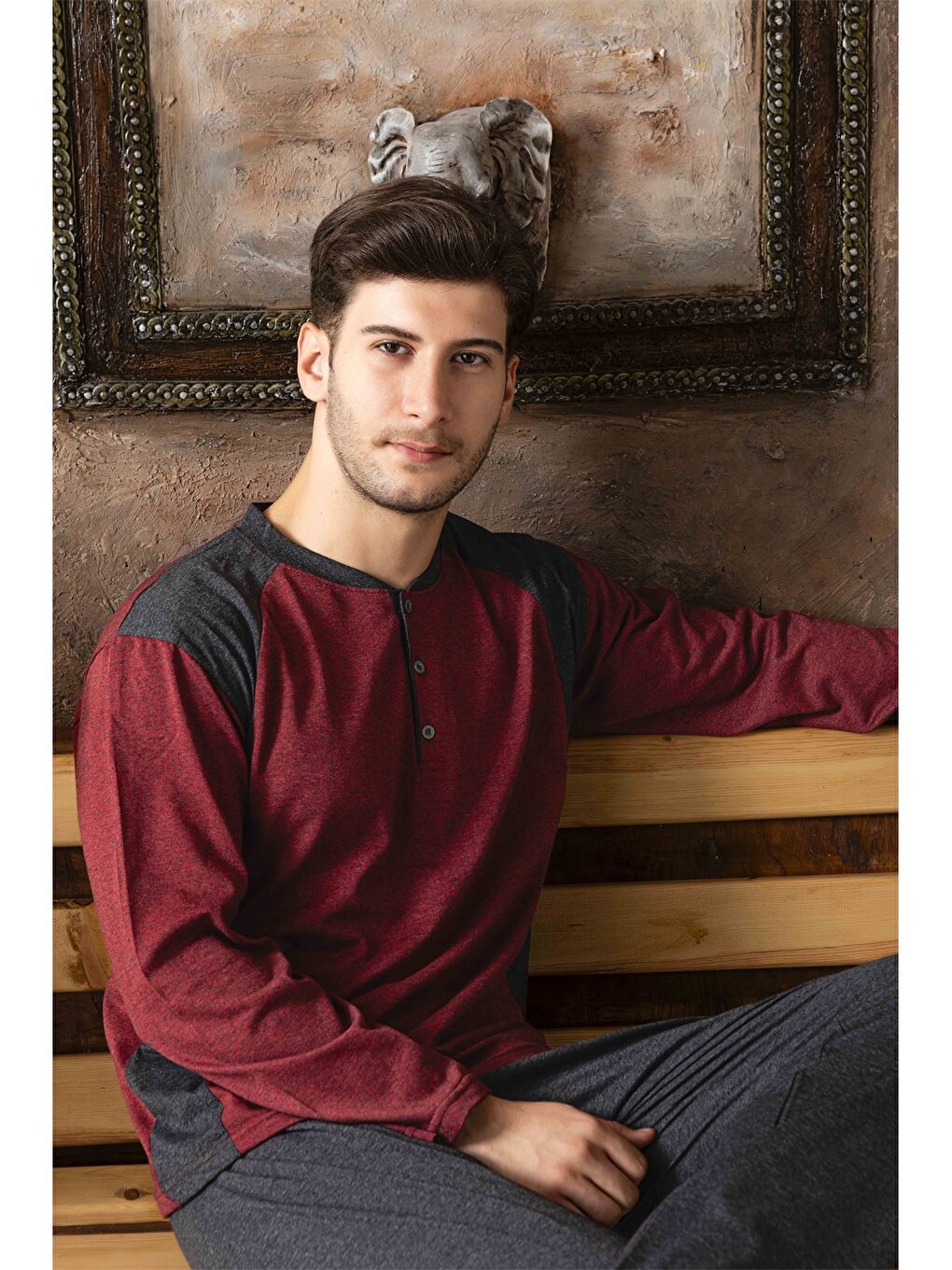 Bordo Standart Kalıp Erkek Pijama Takımı