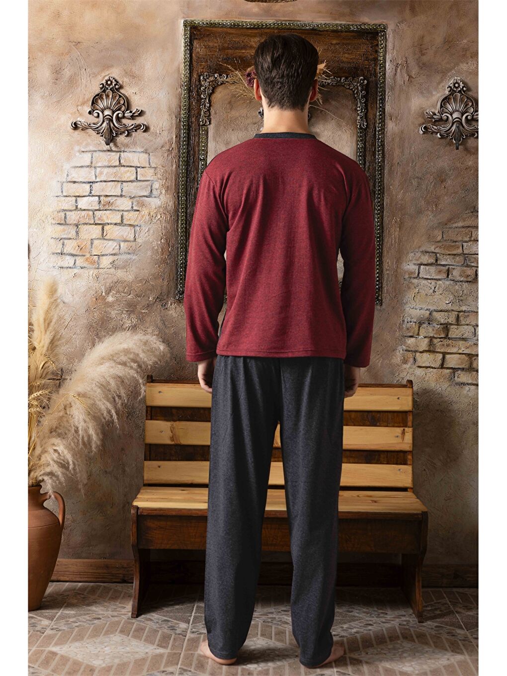 Bordo Standart Kalıp Erkek Pijama Takımı-1