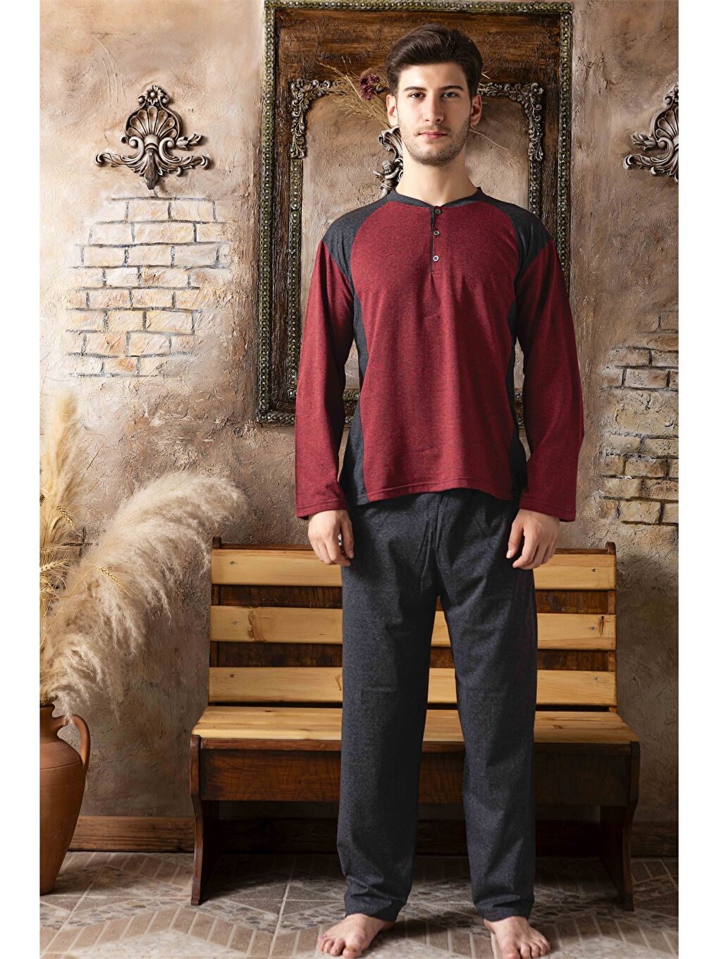 Bordo Standart Kalıp Erkek Pijama Takımı-2