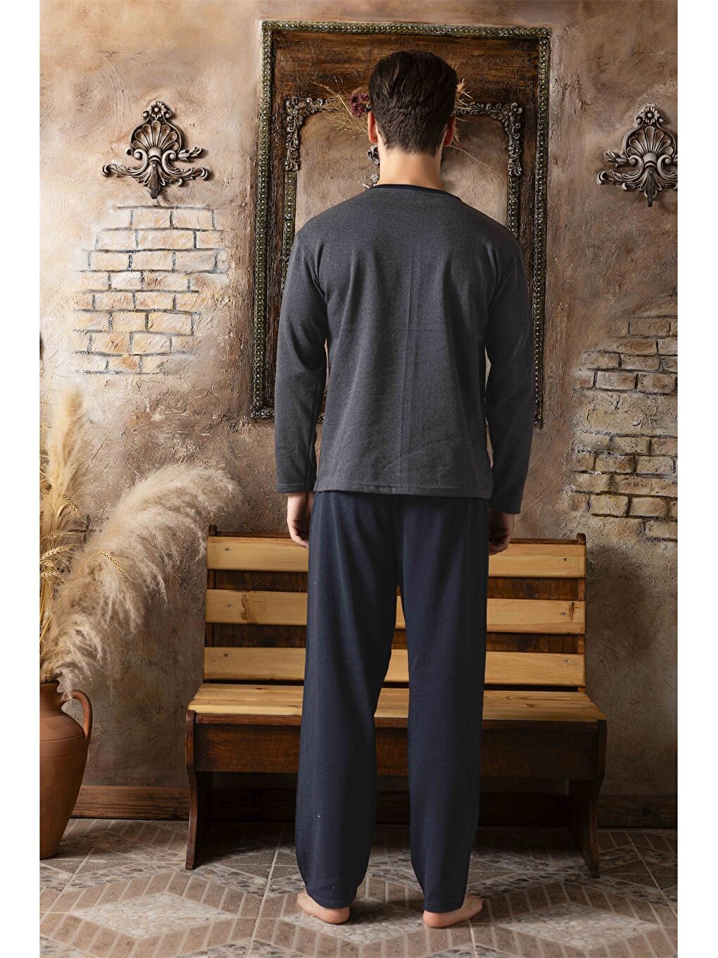Antrasit Standart Kalıp Erkek Pijama Takımı-1