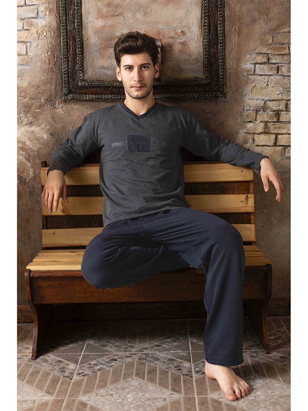 Antrasit Standart Kalıp Erkek Pijama Takımı-2