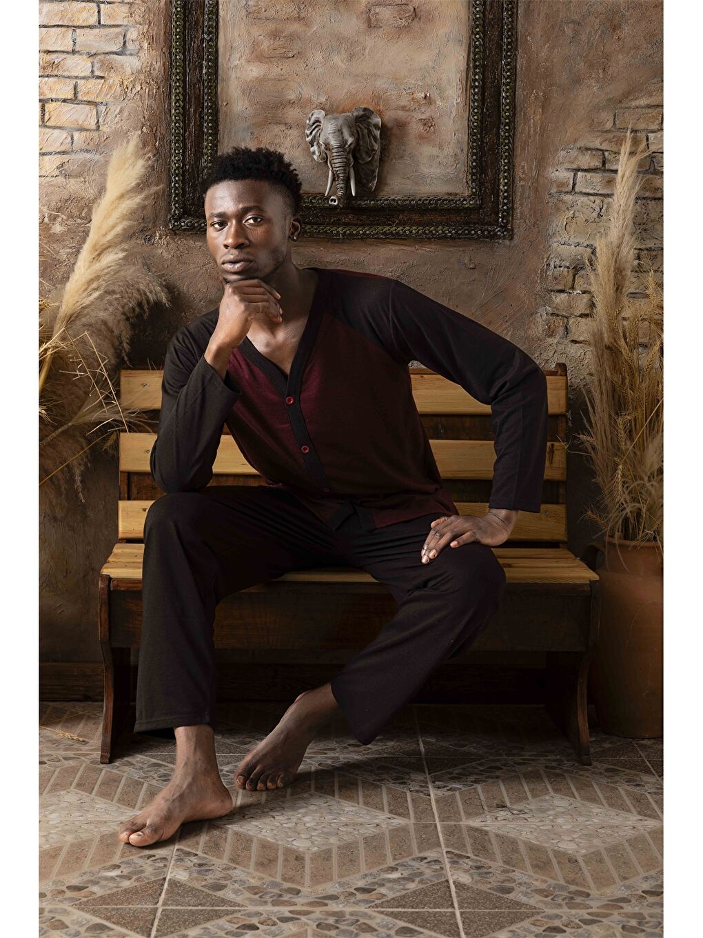 Bordo Standart Kalıp Erkek Pijama Takım