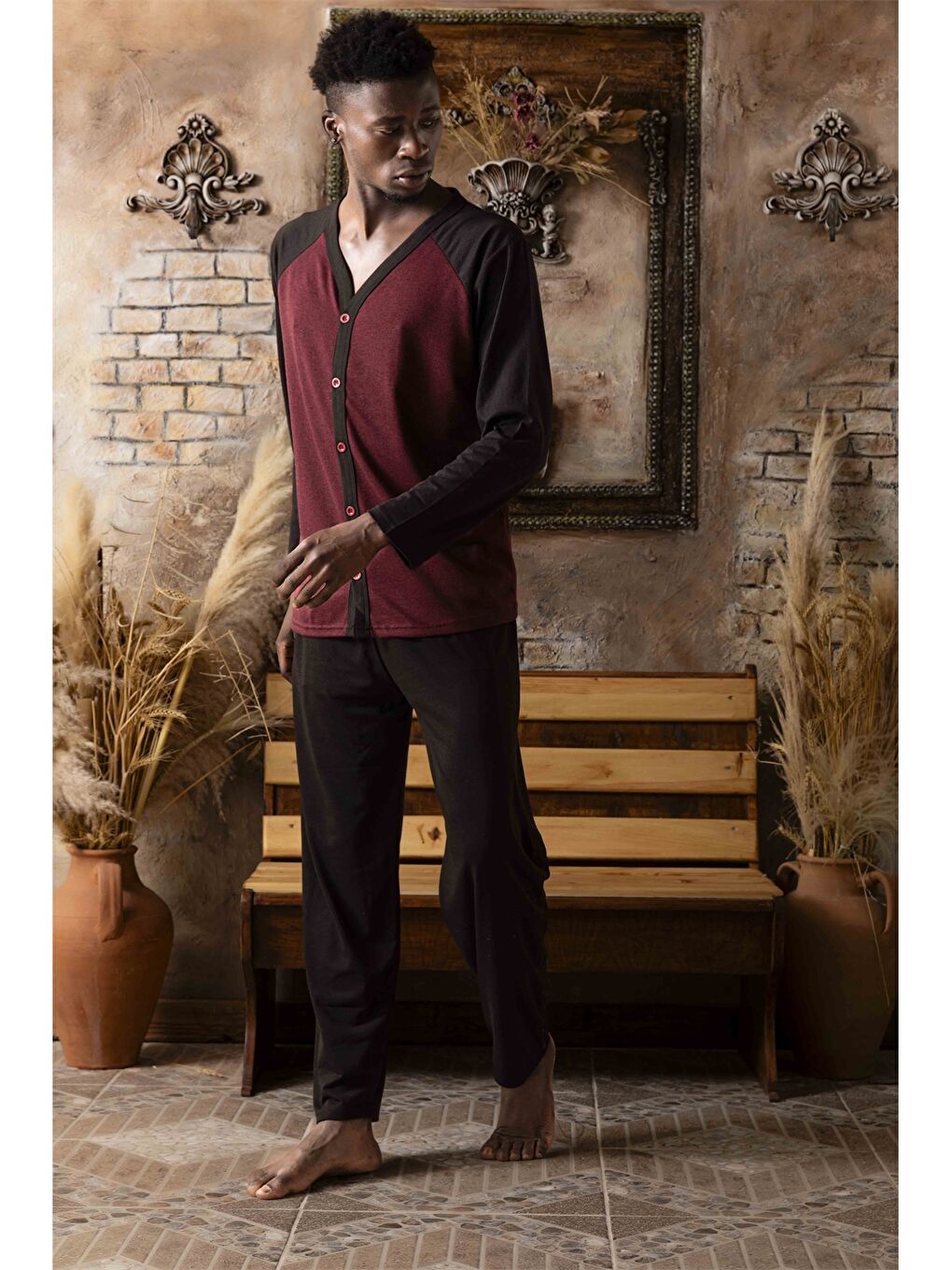 Bordo Standart Kalıp Erkek Pijama Takım-1