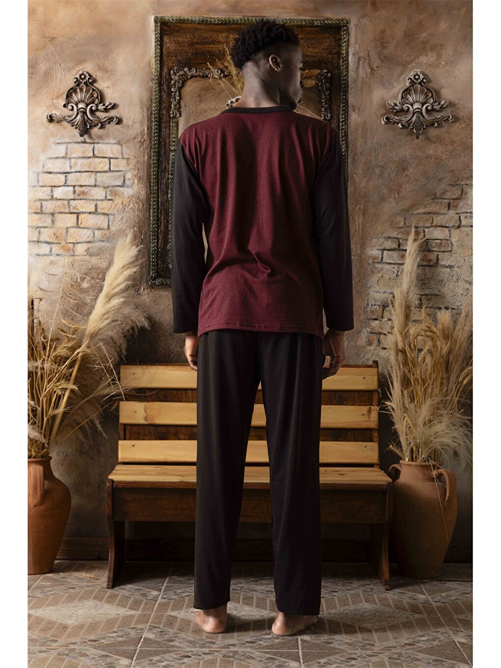 Bordo Standart Kalıp Erkek Pijama Takım-2