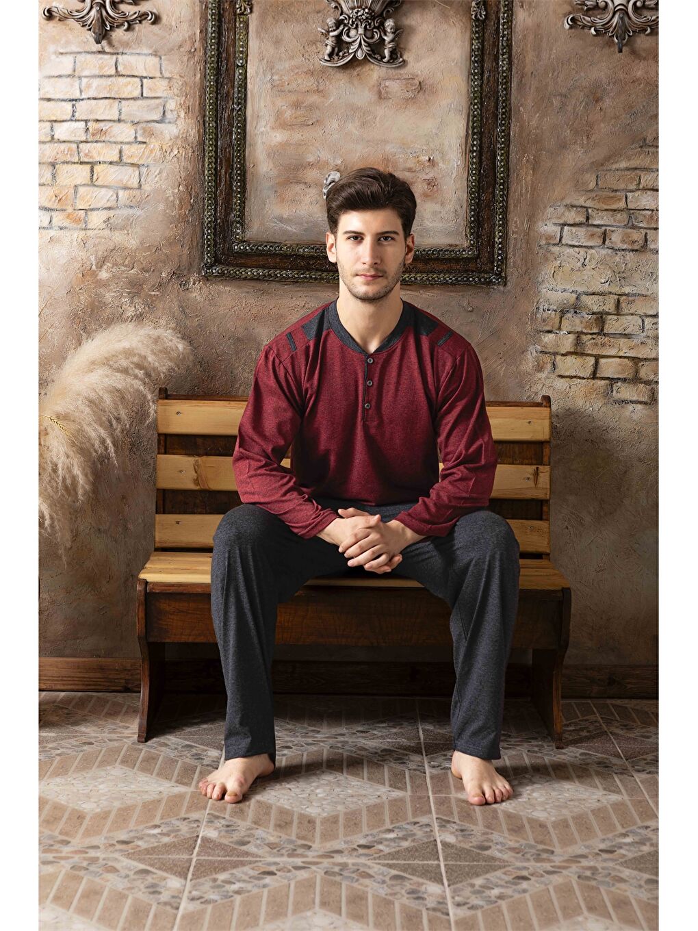 Bordo Standart Kalıp Erkek Pijama Takımı