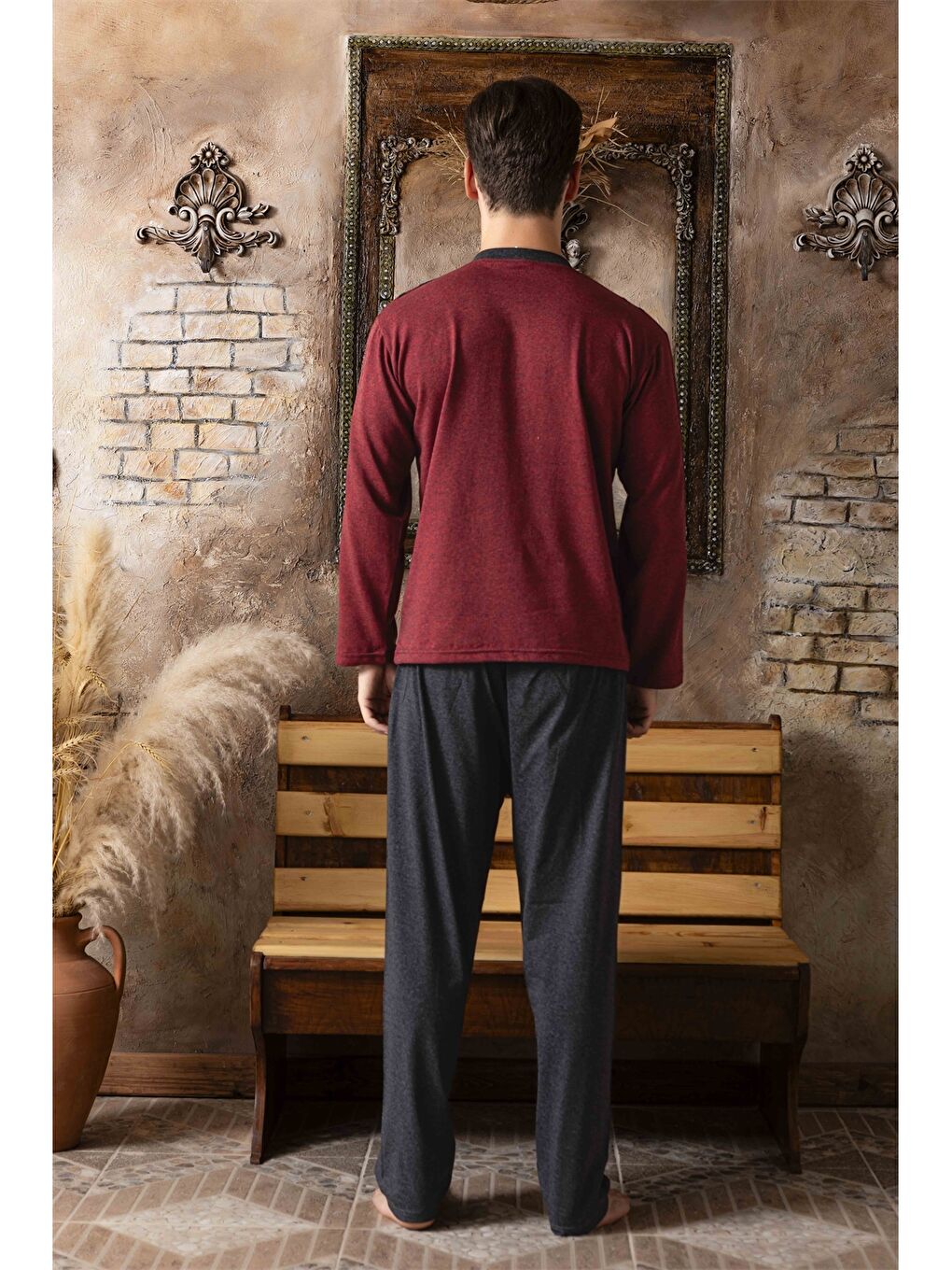 Bordo Standart Kalıp Erkek Pijama Takımı-1