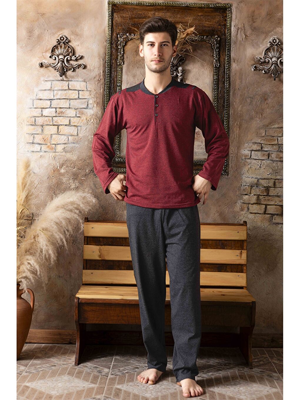 Bordo Standart Kalıp Erkek Pijama Takımı-2