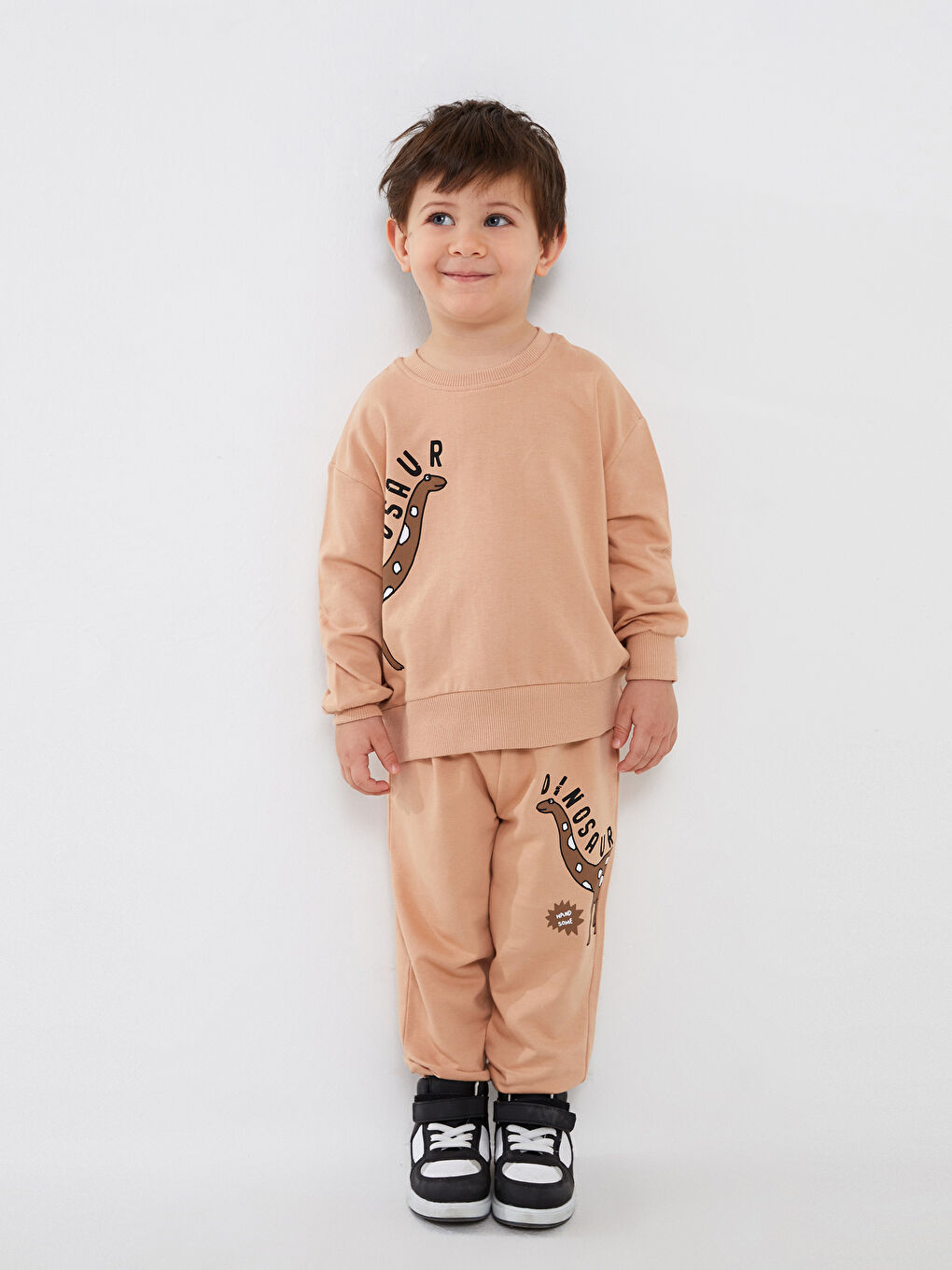 Calimera Kids Bej Bisiklet Yaka Baskılı Erkek Bebek Sweatshirt ve Eşofman Alt 2'li Takım - 1