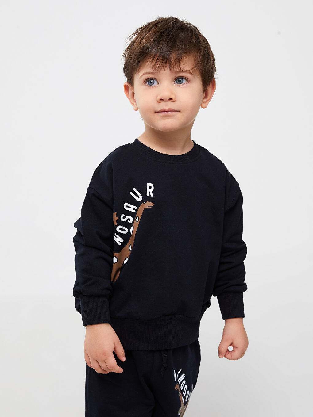 Calimera Kids Lacivert Bisiklet Yaka Baskılı Erkek Bebek Sweatshirt ve Eşofman Alt 2'li Takım - 3