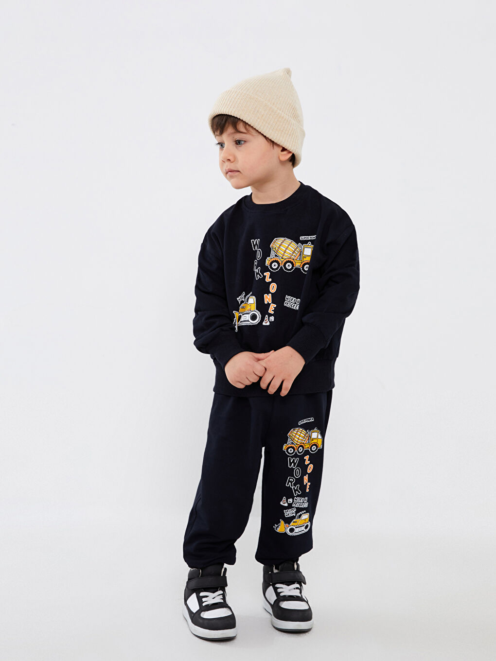 Calimera Kids Lacivert Bisiklet Yaka Uzun Kollu Erkek Bebek Sweatshirt ve Eşofman Alt 2'li Takım