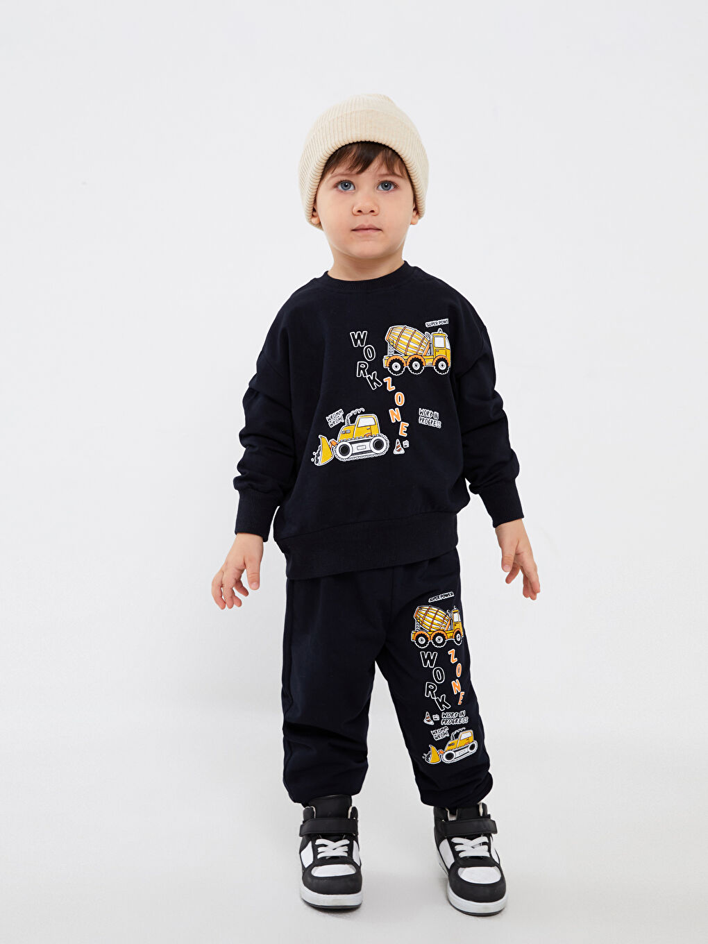 Calimera Kids Lacivert Bisiklet Yaka Uzun Kollu Erkek Bebek Sweatshirt ve Eşofman Alt 2'li Takım - 1