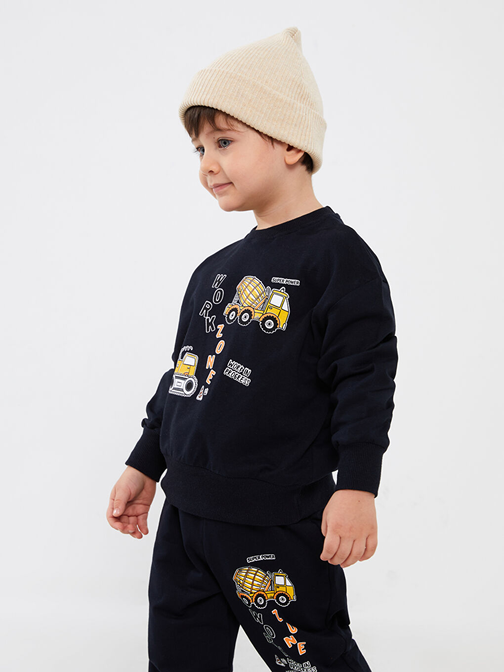 Calimera Kids Lacivert Bisiklet Yaka Uzun Kollu Erkek Bebek Sweatshirt ve Eşofman Alt 2'li Takım - 2