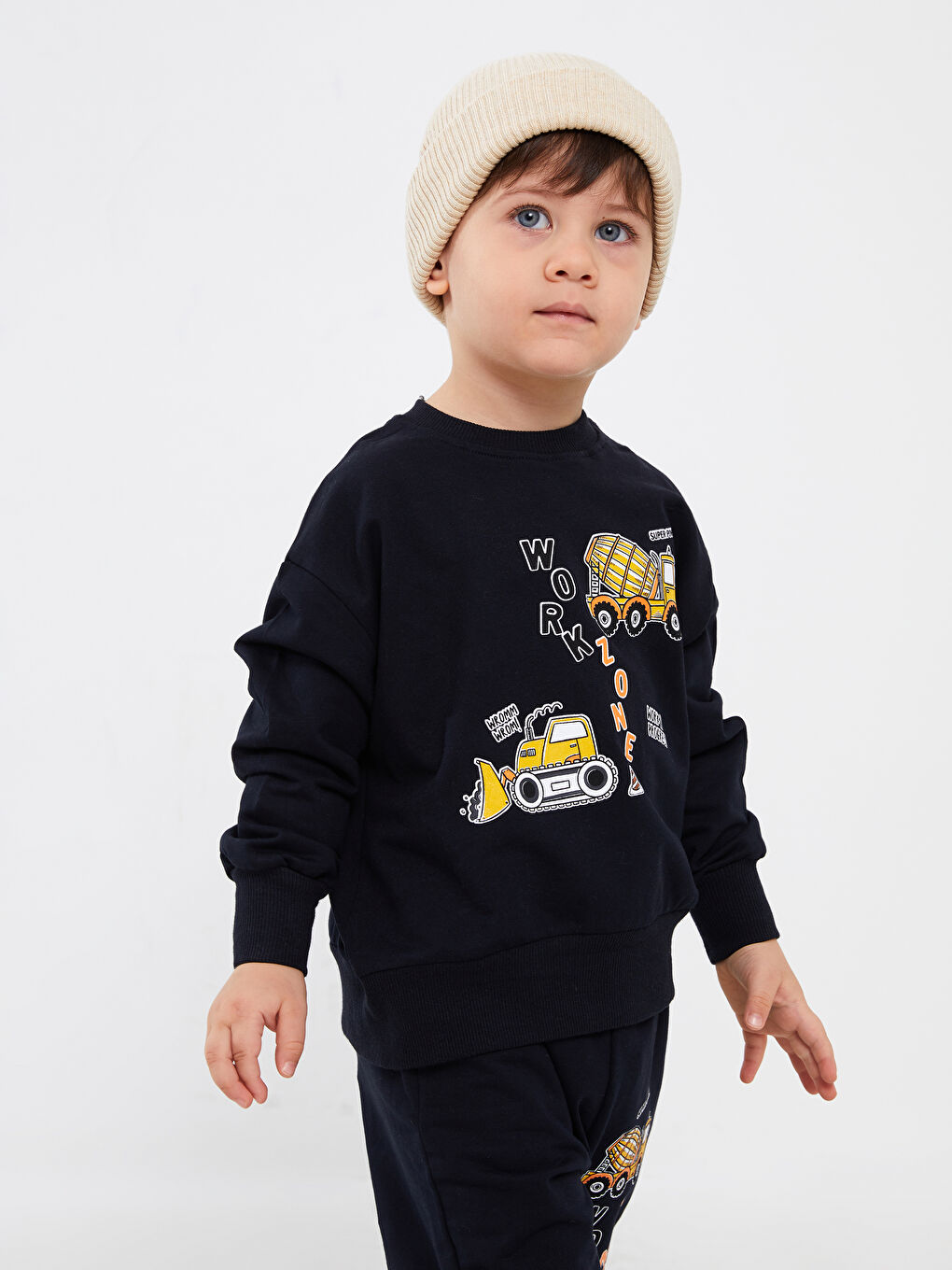 Calimera Kids Lacivert Bisiklet Yaka Uzun Kollu Erkek Bebek Sweatshirt ve Eşofman Alt 2'li Takım - 3