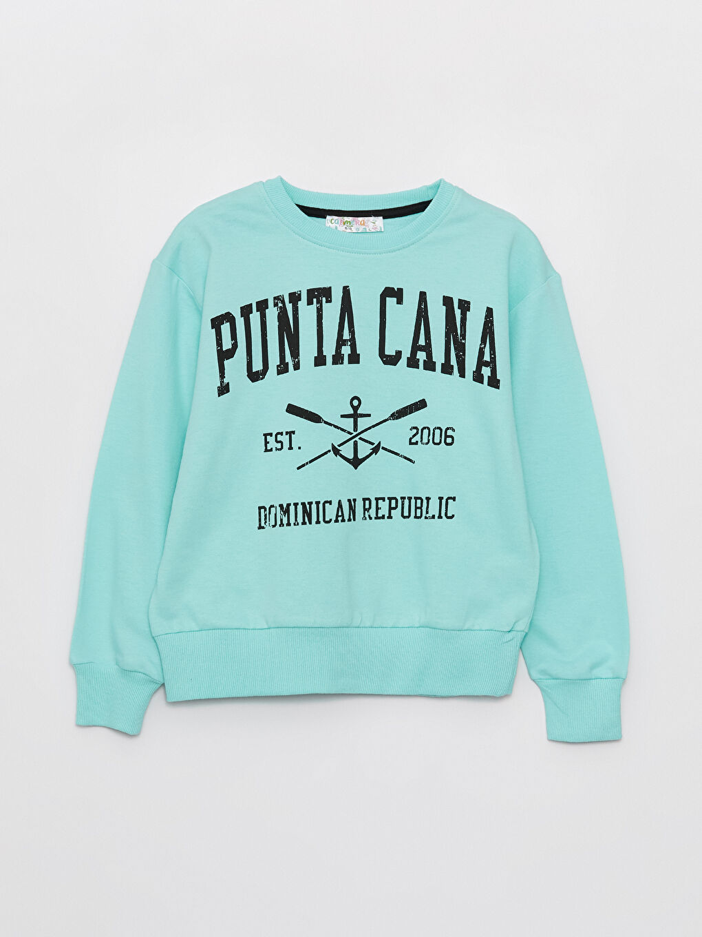 Turkuaz Bisiklet Yaka Baskılı Uzun Kollu Kız Çocuk Sweatshirt ve Eşofman Alt 2'li Takım-3