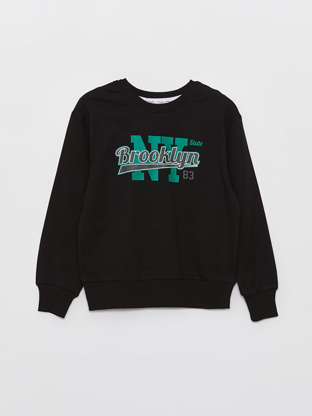 Siyah Bisiklet Yaka Baskılı Uzun Kollu Erkek Çocuk Sweatshirt ve Eşofman Alt 2'li Takım-1