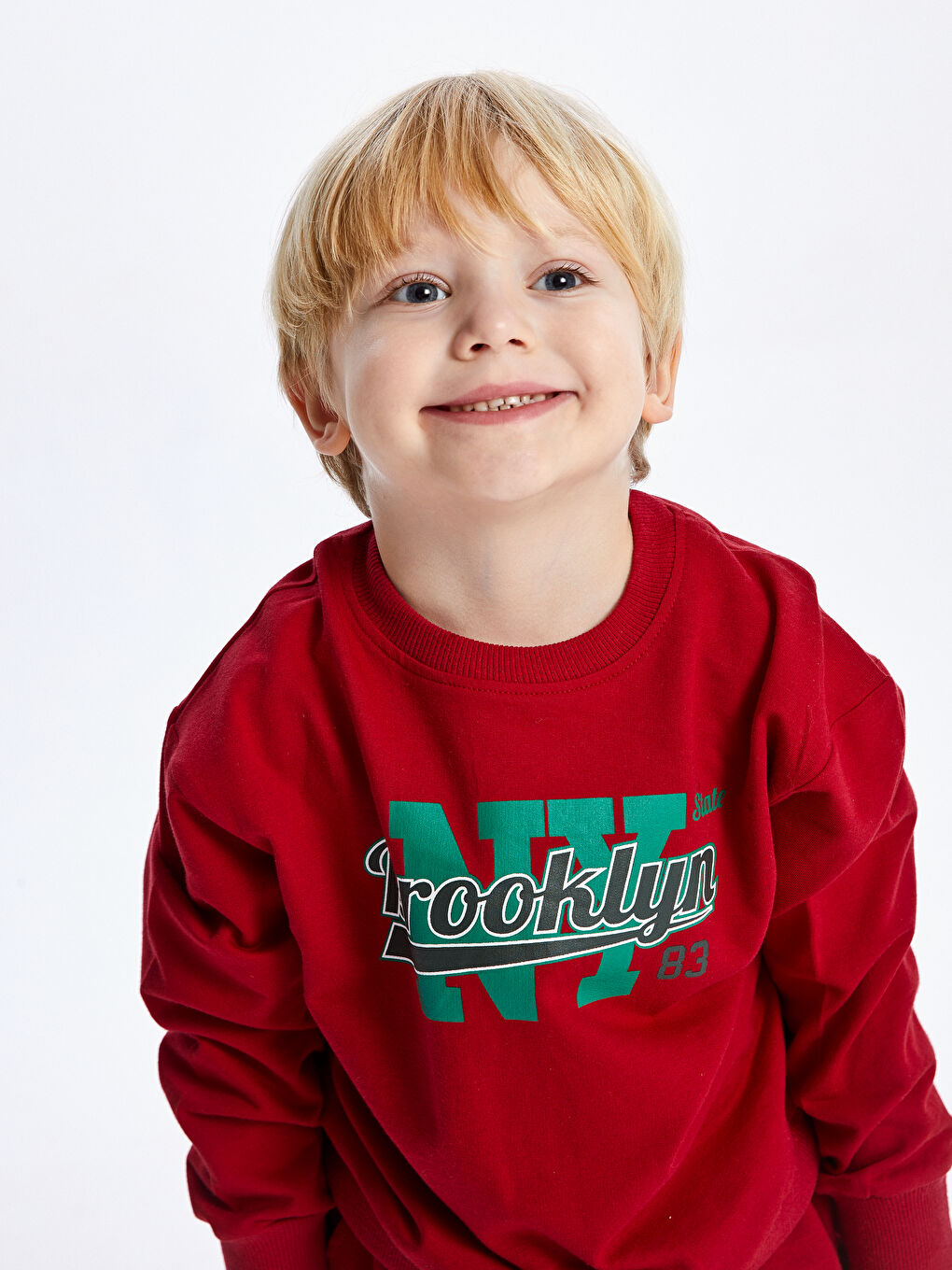 Bordo Bisiklet Yaka Baskılı Uzun Kollu Erkek Çocuk Sweatshirt ve Eşofman Alt 2'li Takım-1