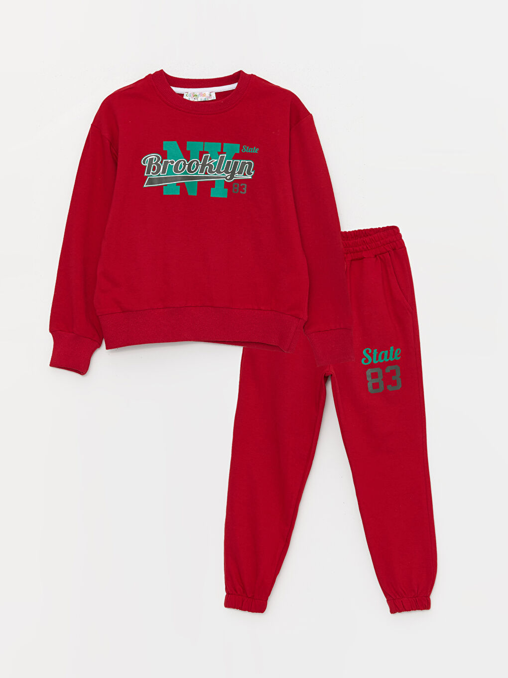 Bordo Bisiklet Yaka Baskılı Uzun Kollu Erkek Çocuk Sweatshirt ve Eşofman Alt 2'li Takım-3