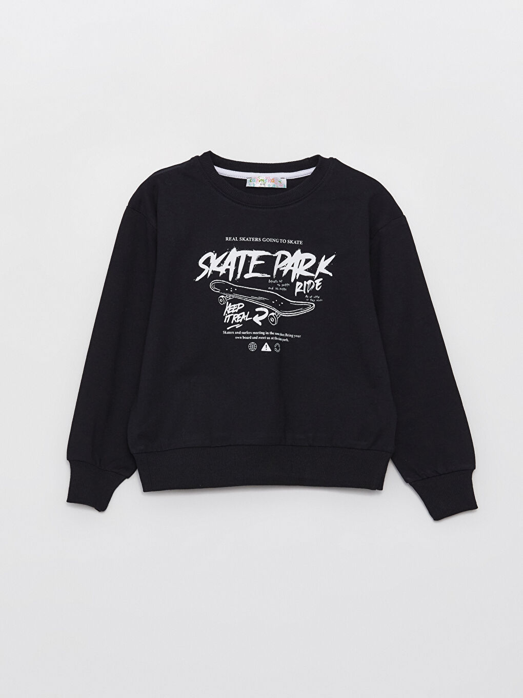 Lacivert Bisiklet Yaka Baskılı Uzun Kollu Erkek Çocuk Sweatshirt ve Eşofman Alt 2'li Takım-1