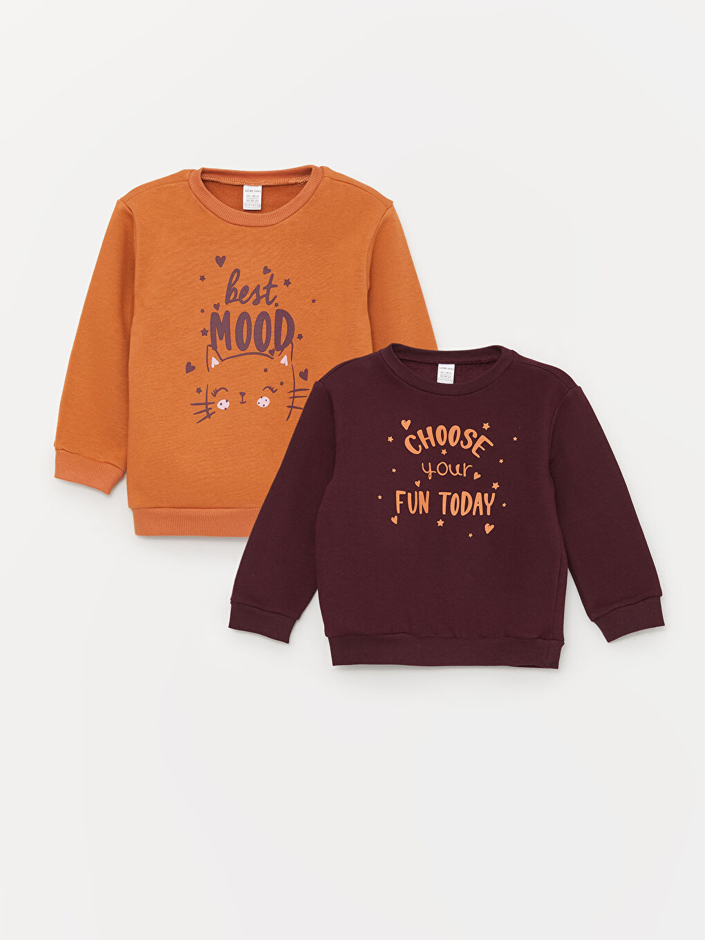 LCW baby Hardal Sarı Bisiklet Yaka Uzun Kollu Baskılı Kız Bebek Sweatshirt 2'li