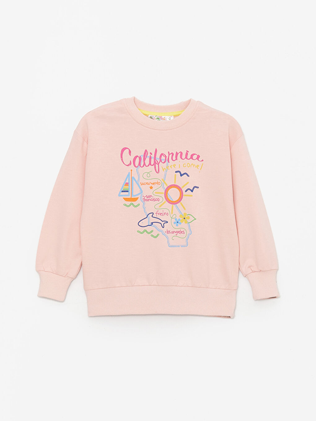Pembe Bisiklet Yaka Baskılı Kız Bebek Sweatshirt ve Eşofman Alt 2'li Takım-1