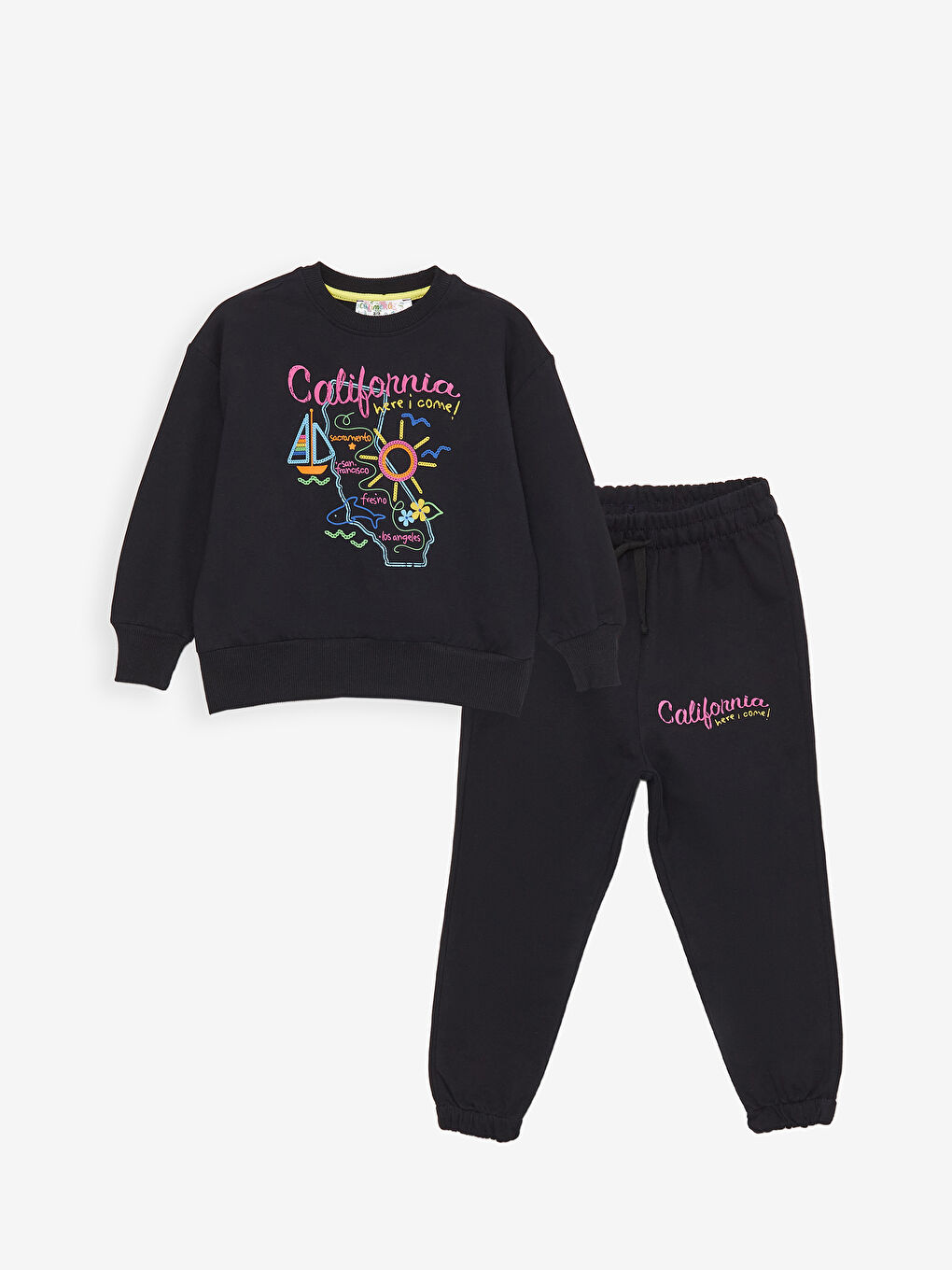 Calimera Kids Lacivert Bisiklet Yaka Baskılı Kız Bebek Sweatshirt ve Eşofman Alt 2'li Takım - 3