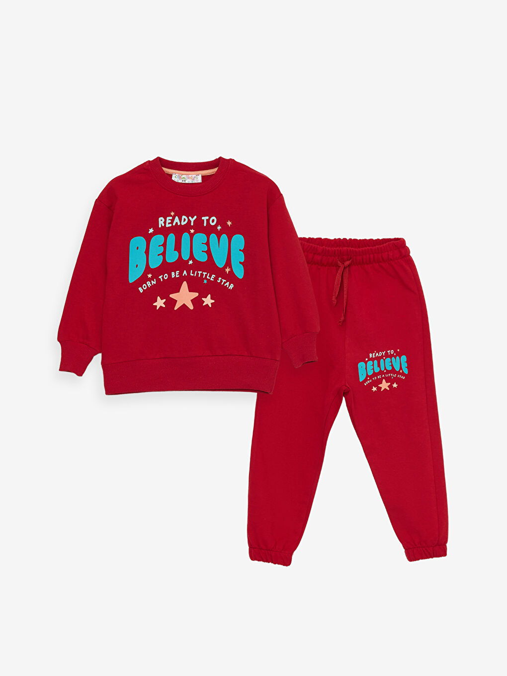 Calimera Kids Bordo Bisiklet Yaka Baskılı Kız Bebek Sweatshirt ve Eşofman Alt 2'li Takım