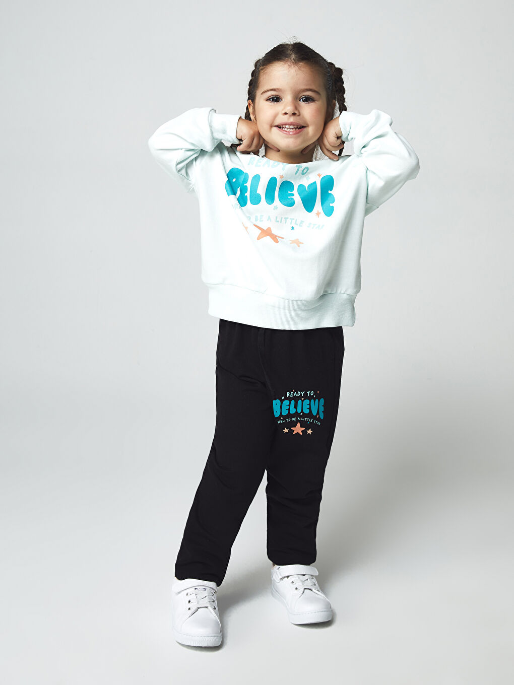 Calimera Kids Mint Yeşili Bisiklet Yaka Baskılı Kız Bebek Sweatshirt ve Eşofman Alt 2'li Takım - 2