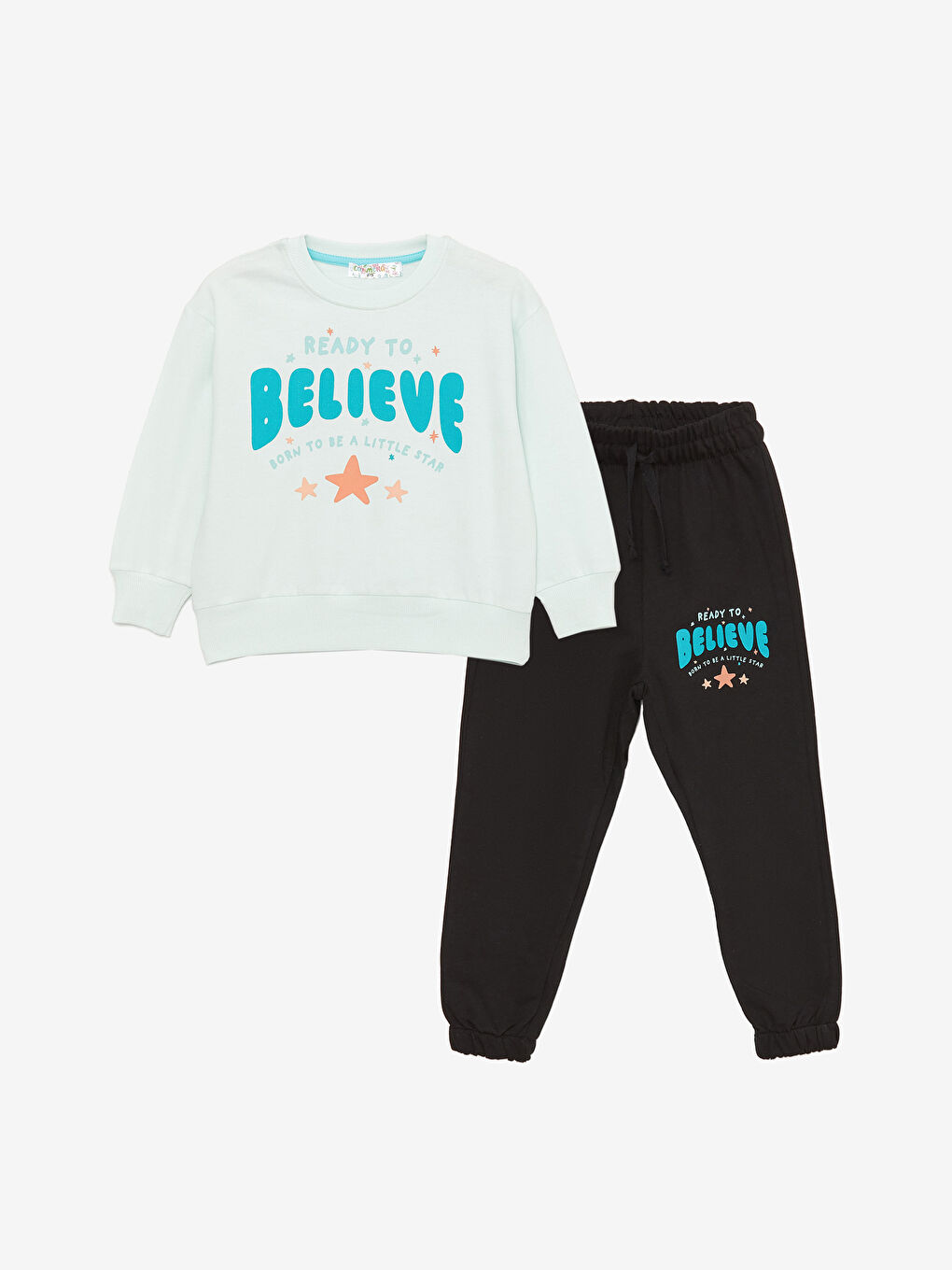 Calimera Kids Mint Yeşili Bisiklet Yaka Baskılı Kız Bebek Sweatshirt ve Eşofman Alt 2'li Takım - 4