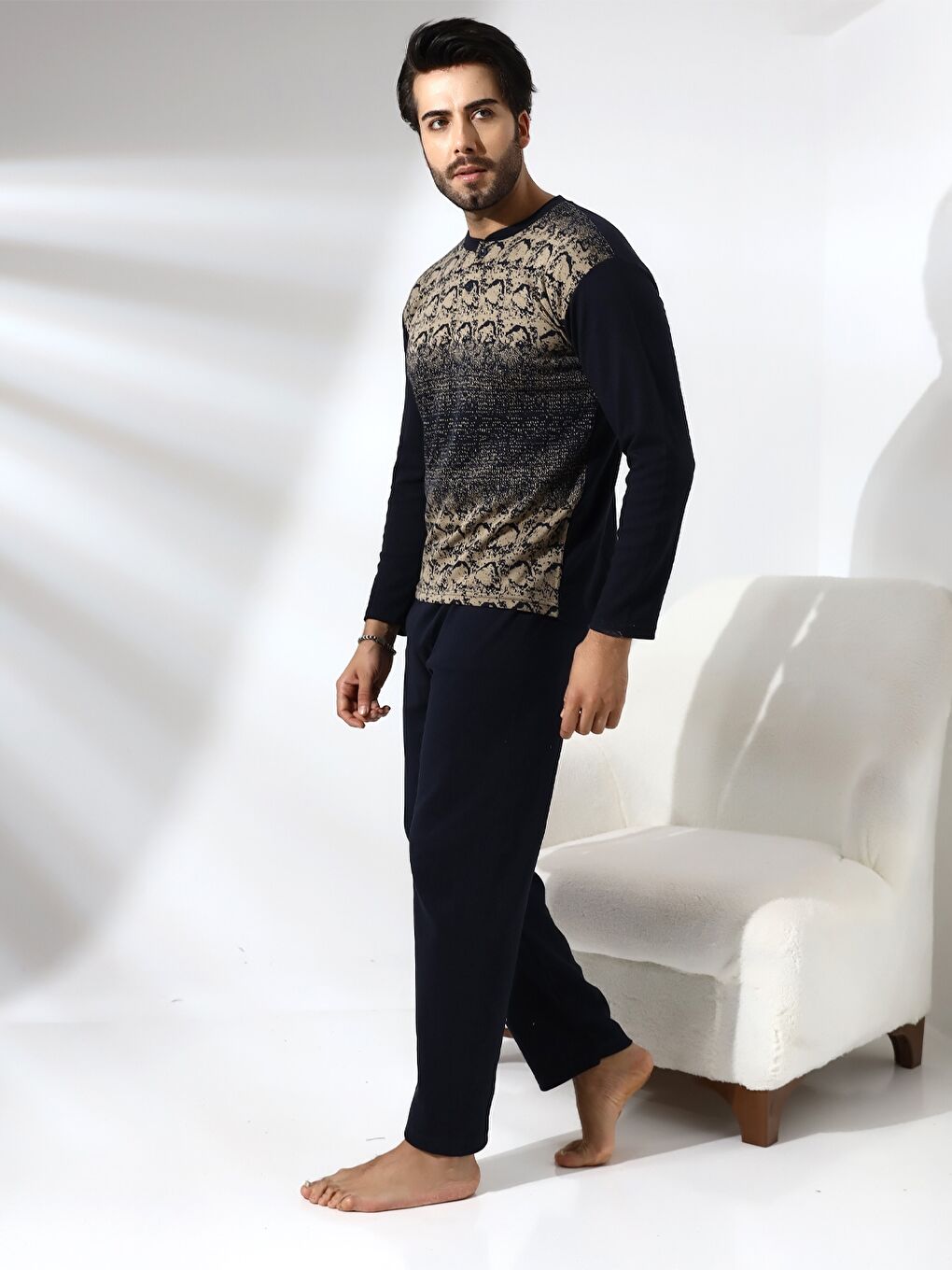 Bej Standart Kalıp Erkek Pijama Takımı-1