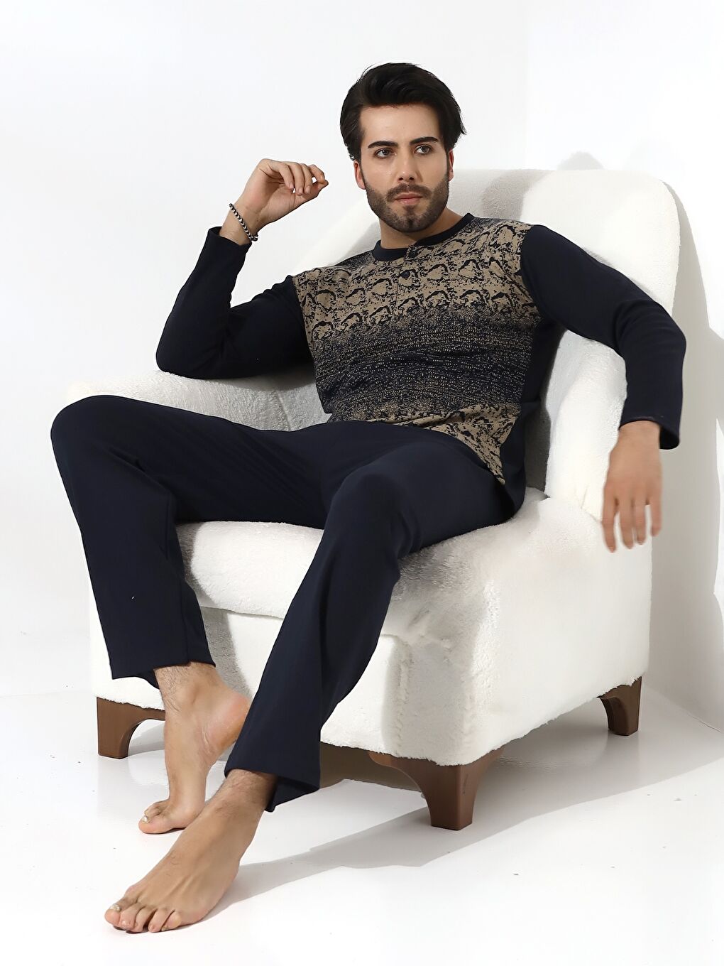 Bej Standart Kalıp Erkek Pijama Takımı-2