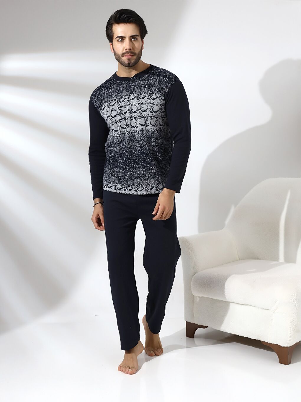 Gri Standart Kalıp Erkek Pijama Takımı