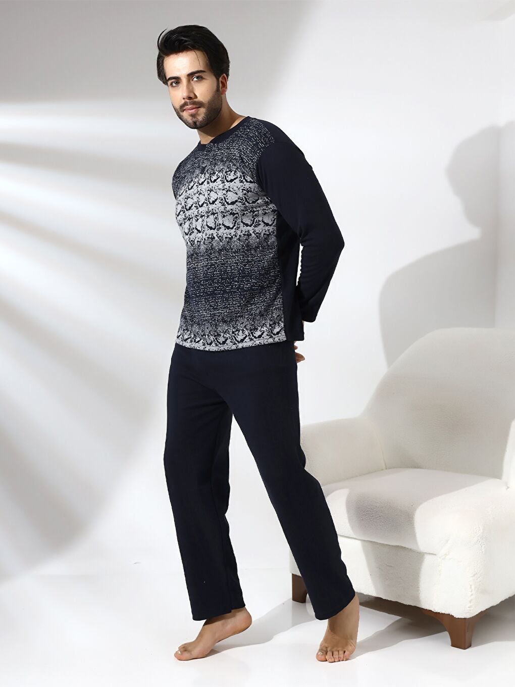 Gri Standart Kalıp Erkek Pijama Takımı-1