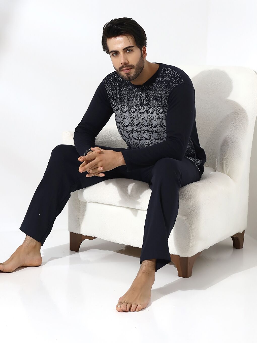 Gri Standart Kalıp Erkek Pijama Takımı-2