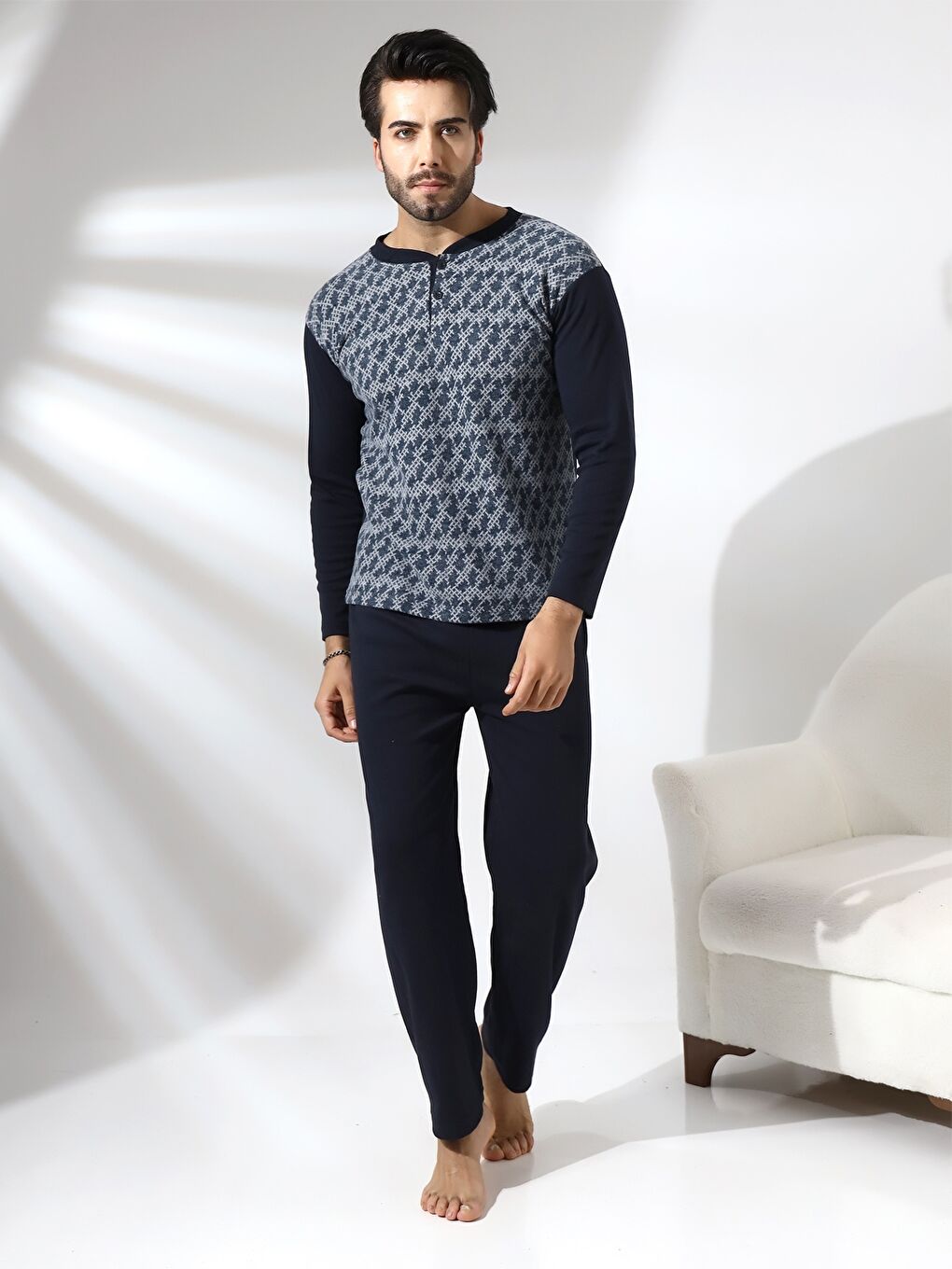 İndigo Standart Kalıp Erkek Pijama Takımı